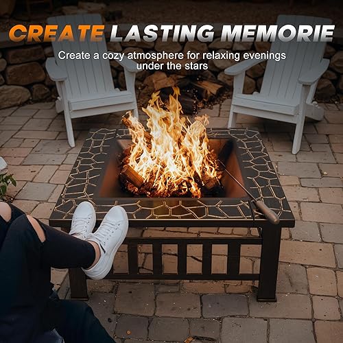 Miniatura 10 de Devoko Hoguera para exteriores, mesa de fogata de 32 pulgadas, chimeneas de metal para exteriores con cubierta impermeable para patio exterior y