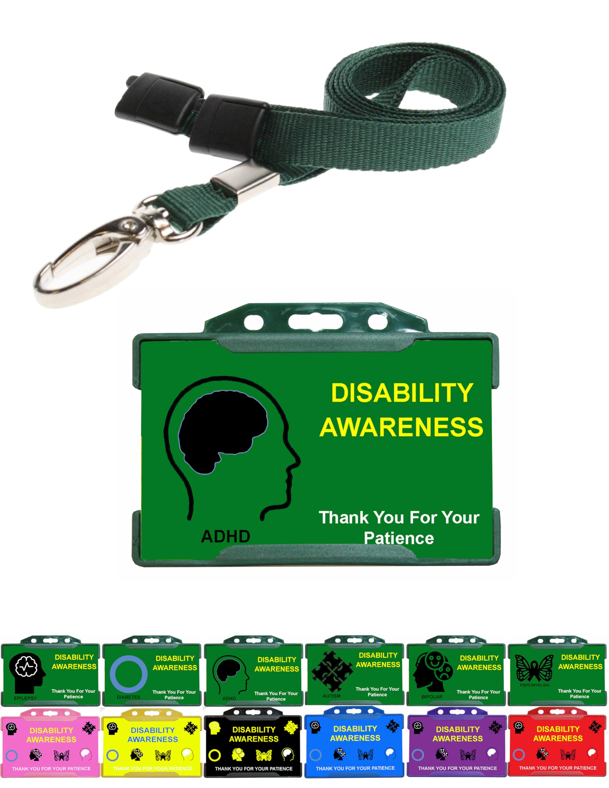 Quantum Leap ADHD Green Hidden Disability Card Displaying Your Hidden Disability Discreetly with Card Holder & Lanyard