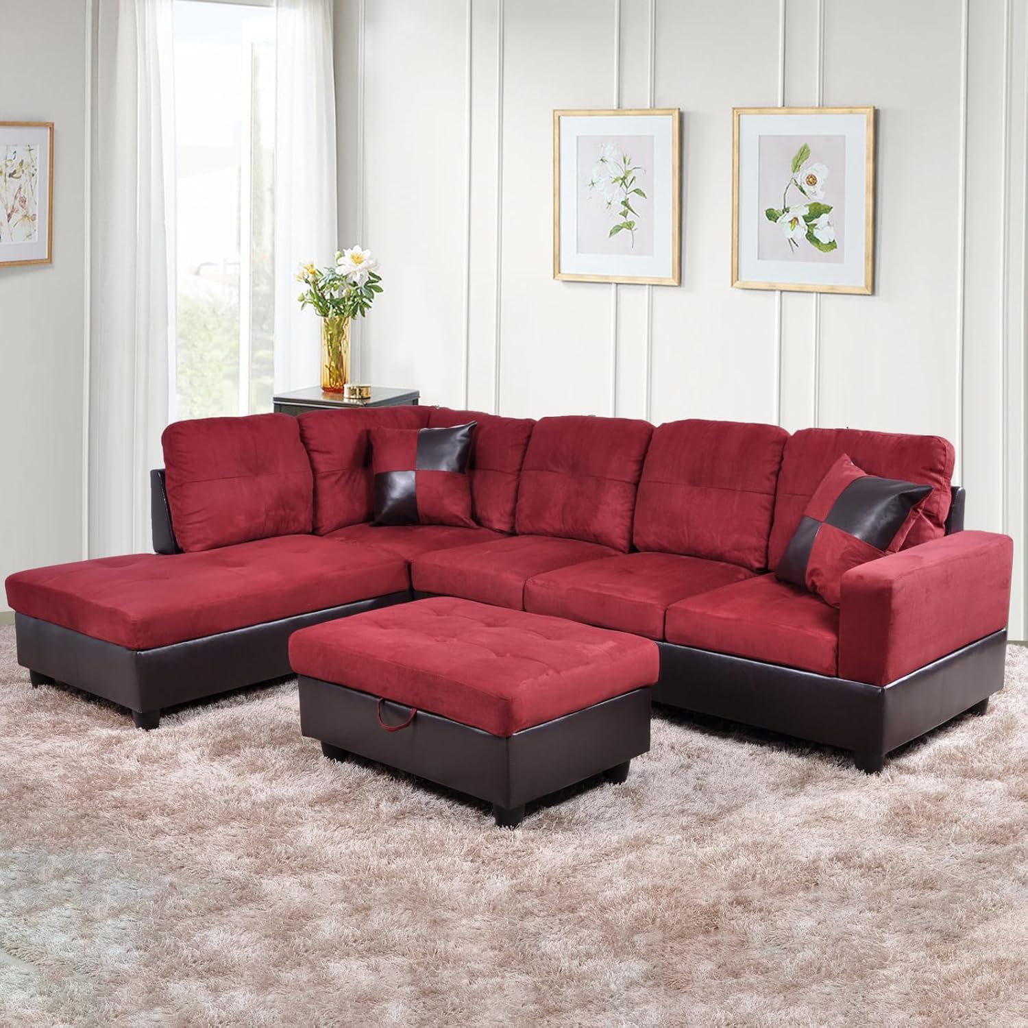 Ocstta Microfiber Fabric Sectional Couch Set, Fabric L Shaped Couches for Living