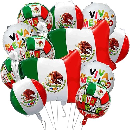 14 globos de aluminio para fiesta del Día de la Independencia de México, globos de aluminio Viva México Mylar para fiesta de cumpleaños temática del