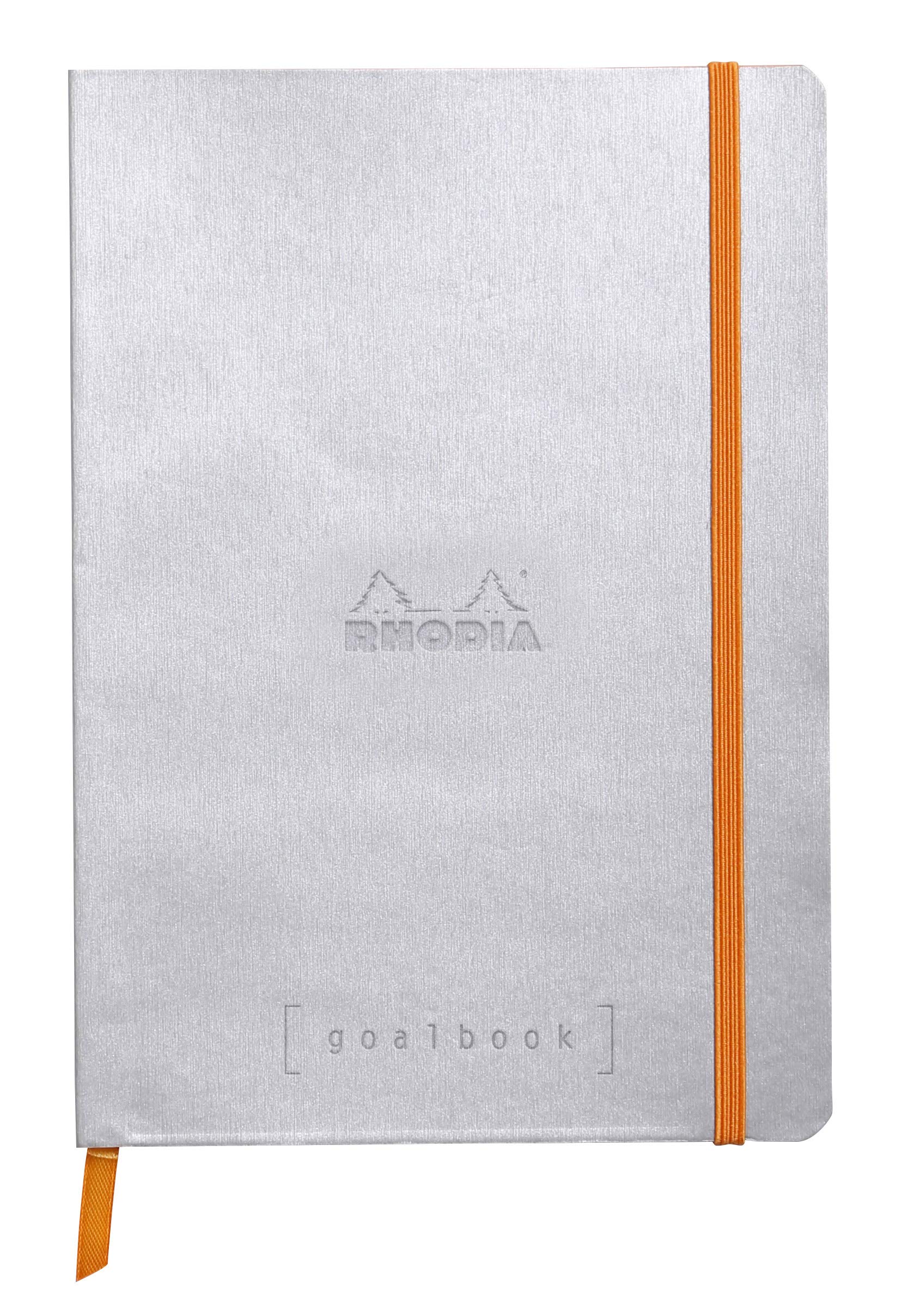 RHODIA 117741C - Carnet Souple Goalbook Argent - A5 14,​8 x 21 cm - Pointillés Dot - 240 pages - Papier Clairefontaine Ivoire 90 g/​m² - 2 Rubans, Fermeture Élastique - Simili Cuir