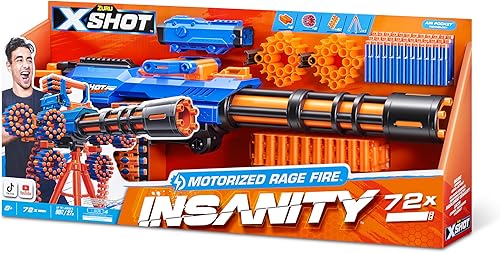 Miniatura 3 de Zuru XSHOT Insanity Gatling Blaster motorizado con soporte de trípode incluye 72 dardos