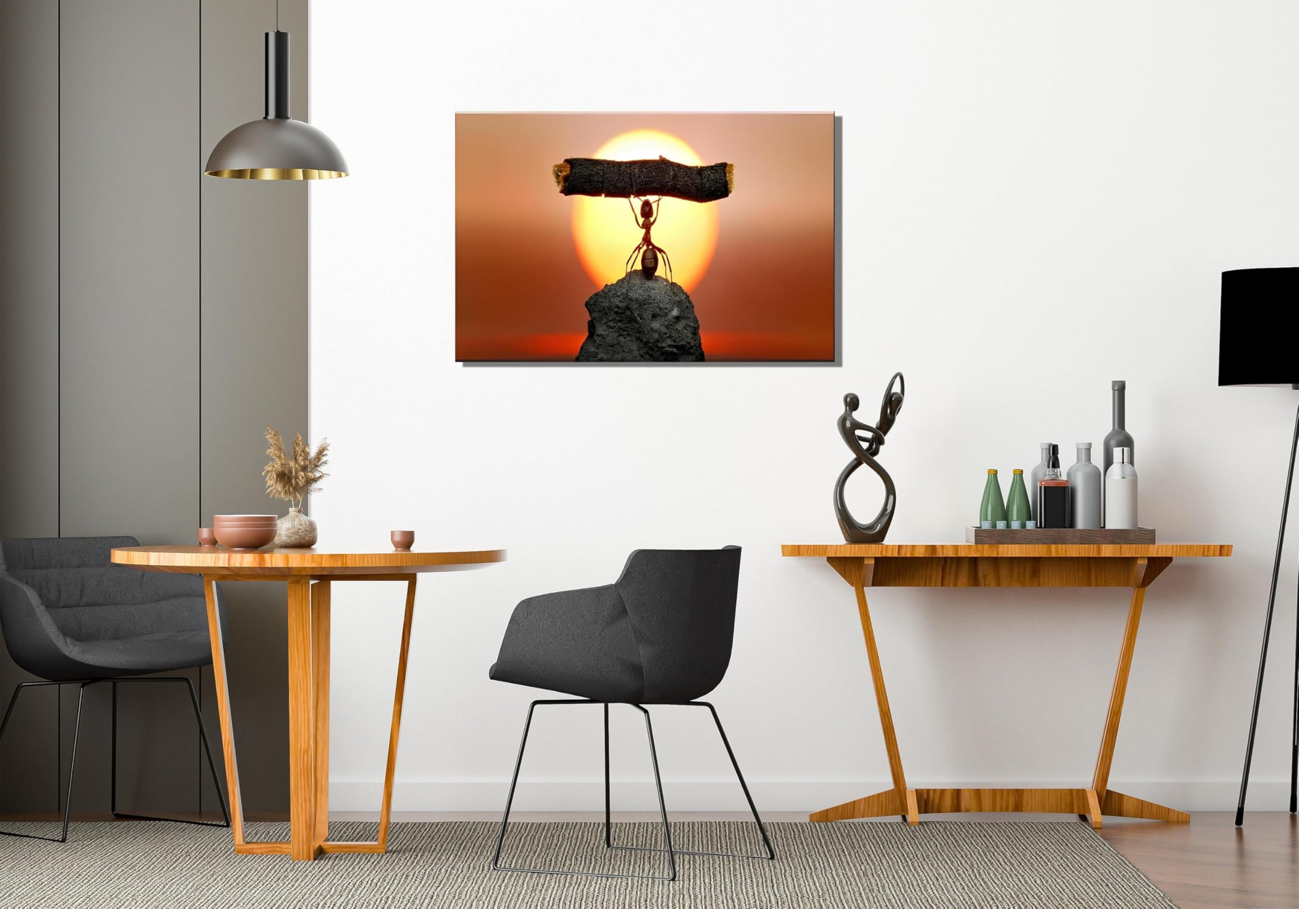 CAOXTART Mrówka i zachód słońca obraz na płótnie plakat i druki inspirujący obraz ścienny dekoracja domu (60 x 80 cm / wewnętrzna rama)