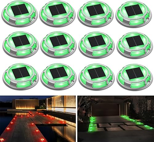 Luces solares para entrada de vehículos, impermeables, paquete de 12, 2 colores en 1, luces LED solares para exteriores, luces solares para paseo,
