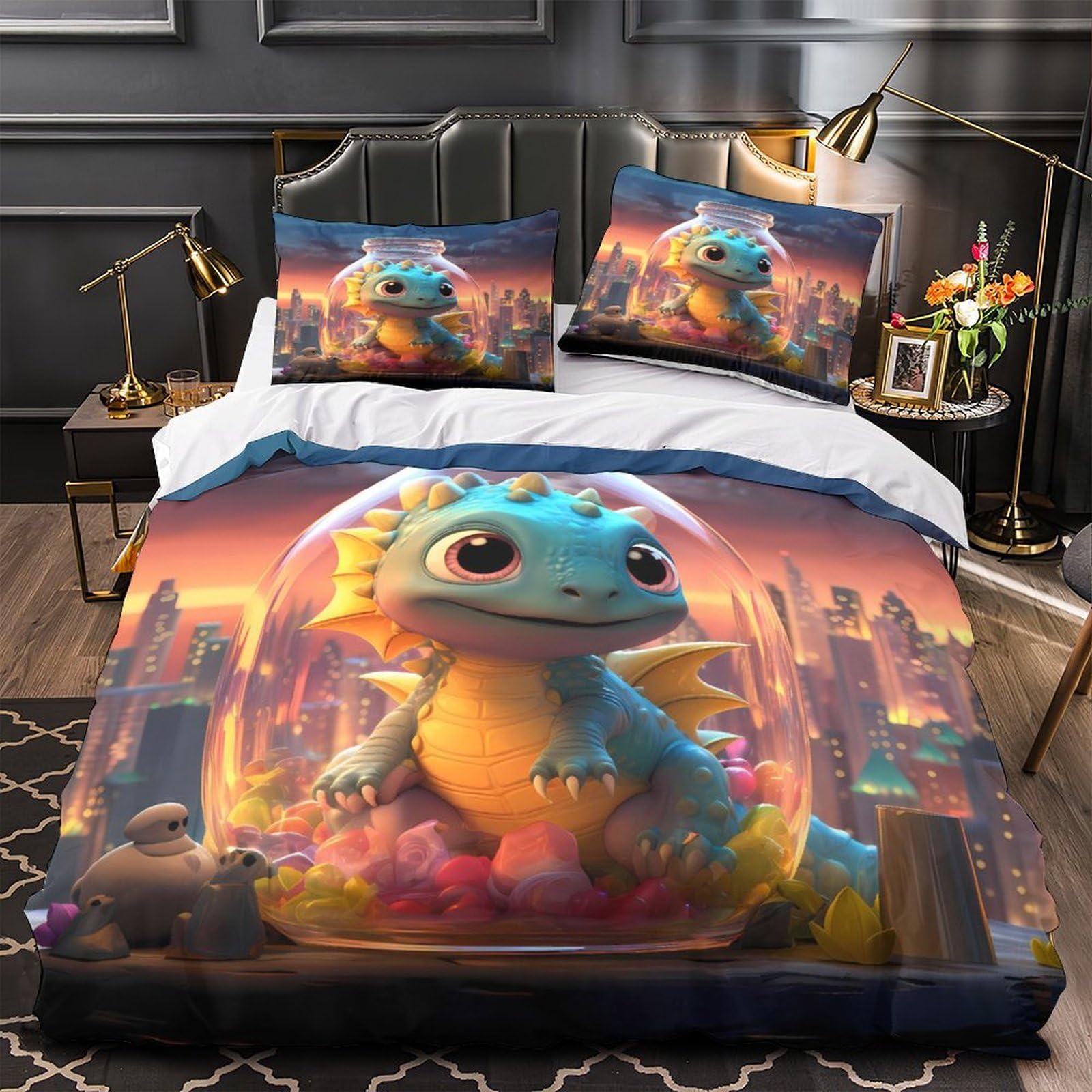 Parure de lit dragon hypoallergénique avec fermeture éclair pratique 135x200