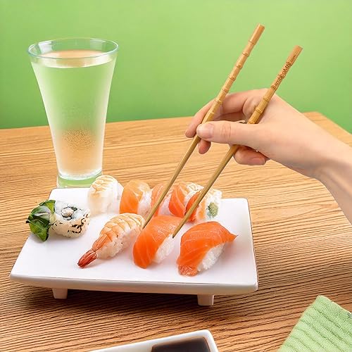 Miniatura 4 de BambooMN Palillos de bambú japoneses reutilizables de primera calidad, Knobby de 9 pulgadas, 6 pares