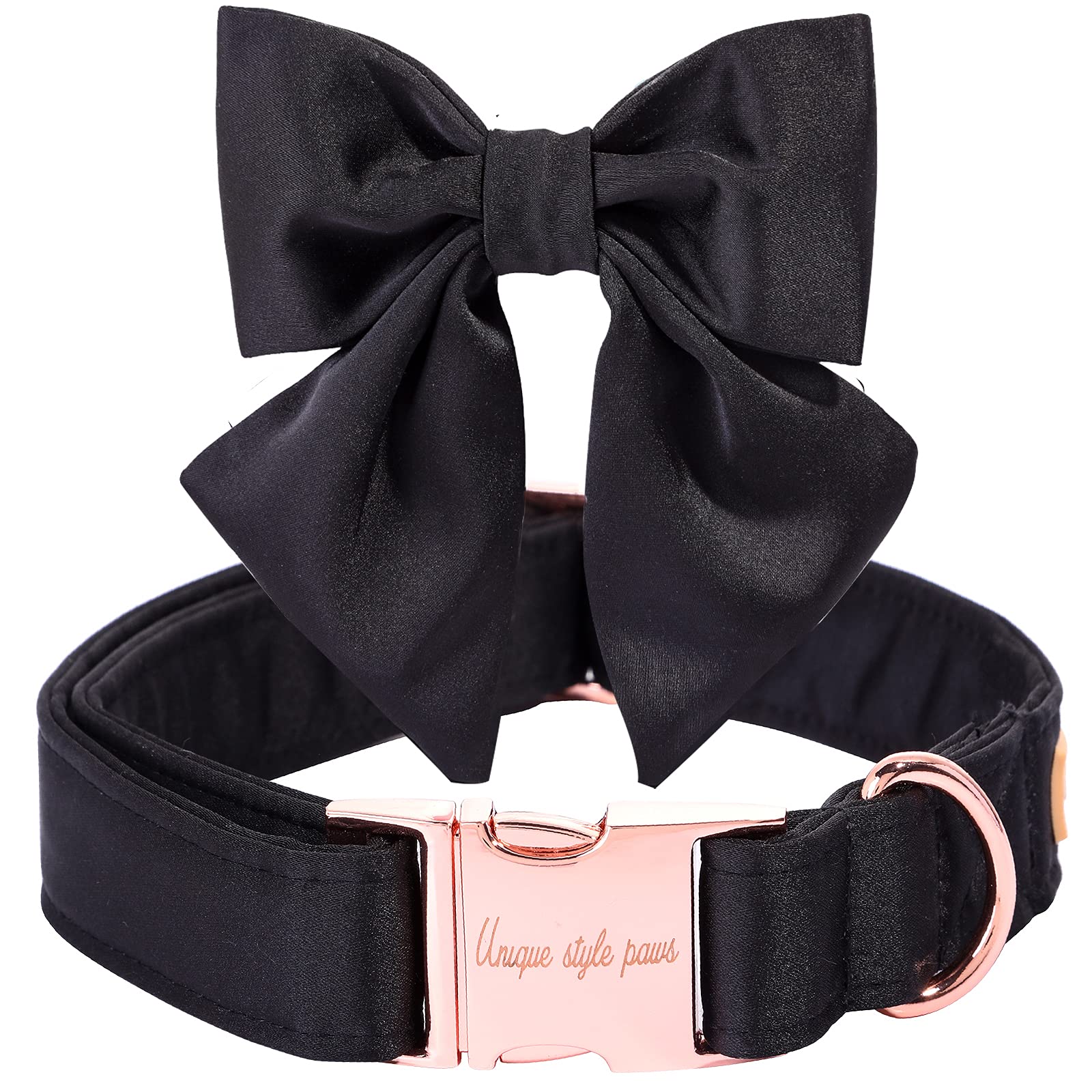 Unique Style Paws Silk Black Color Dog Collar with Bow Wedding Bow Tie for Large Dogs