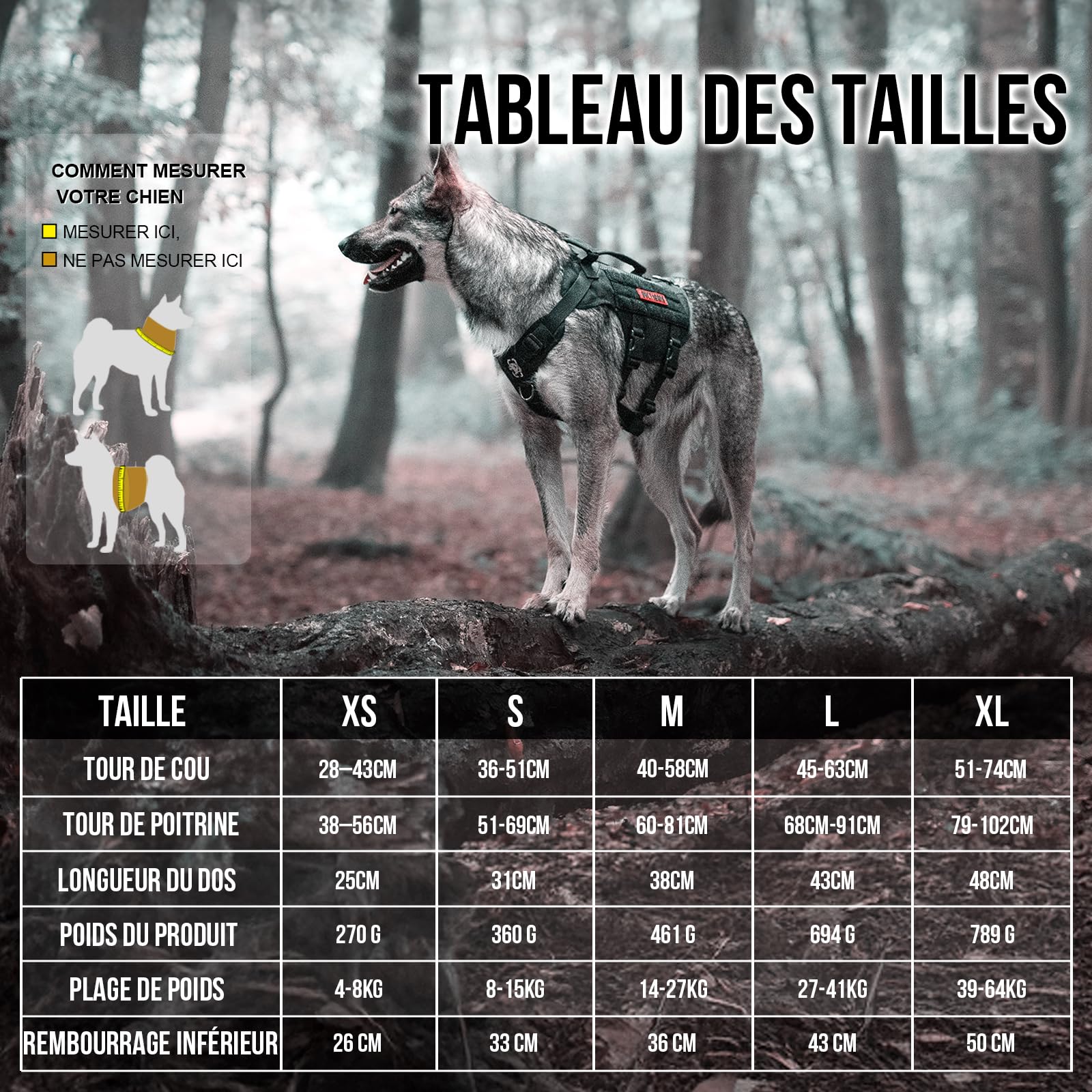 OneTigris Harnais de sécurité réglable pour chiens de grande et moyenne taille, En maille Aire, Ultra respirant, Avec 2 poignées, Gilet pour chien
