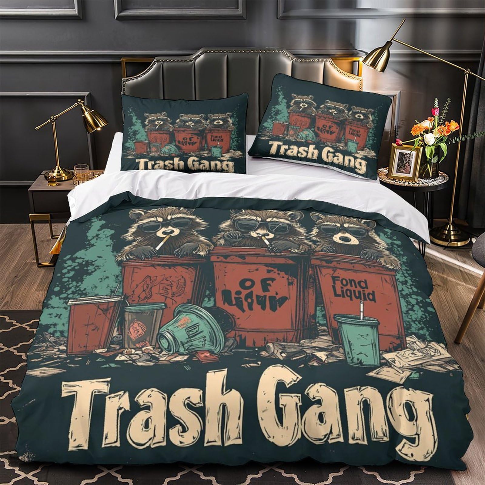 Raccoon Gang Meme Quilt Cover 3D Print Premium 3 Pieces Bed Set Hidden Zipper cartoon Street Duvet Cover Extra Soft Wrinkle-Resistant for Adults Kids Teens Women Youth Teenagers Single（140x200cm）