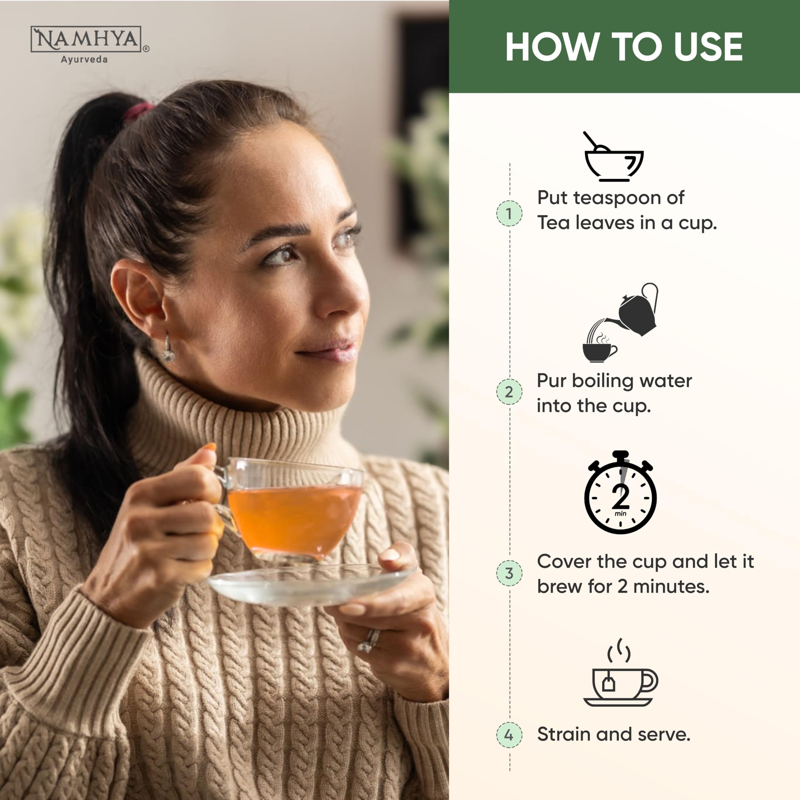 Namhya - Lungs Cleanse Herbal Tea - 100g (50 Cups) - Eases Congestion, Supports Breathing, Soothes Throat - Banafsha, Mulethi, Sonth, Vasaka - Natural, No Preservatives - Balances Kapha & Vata - Image 6 thumbnail