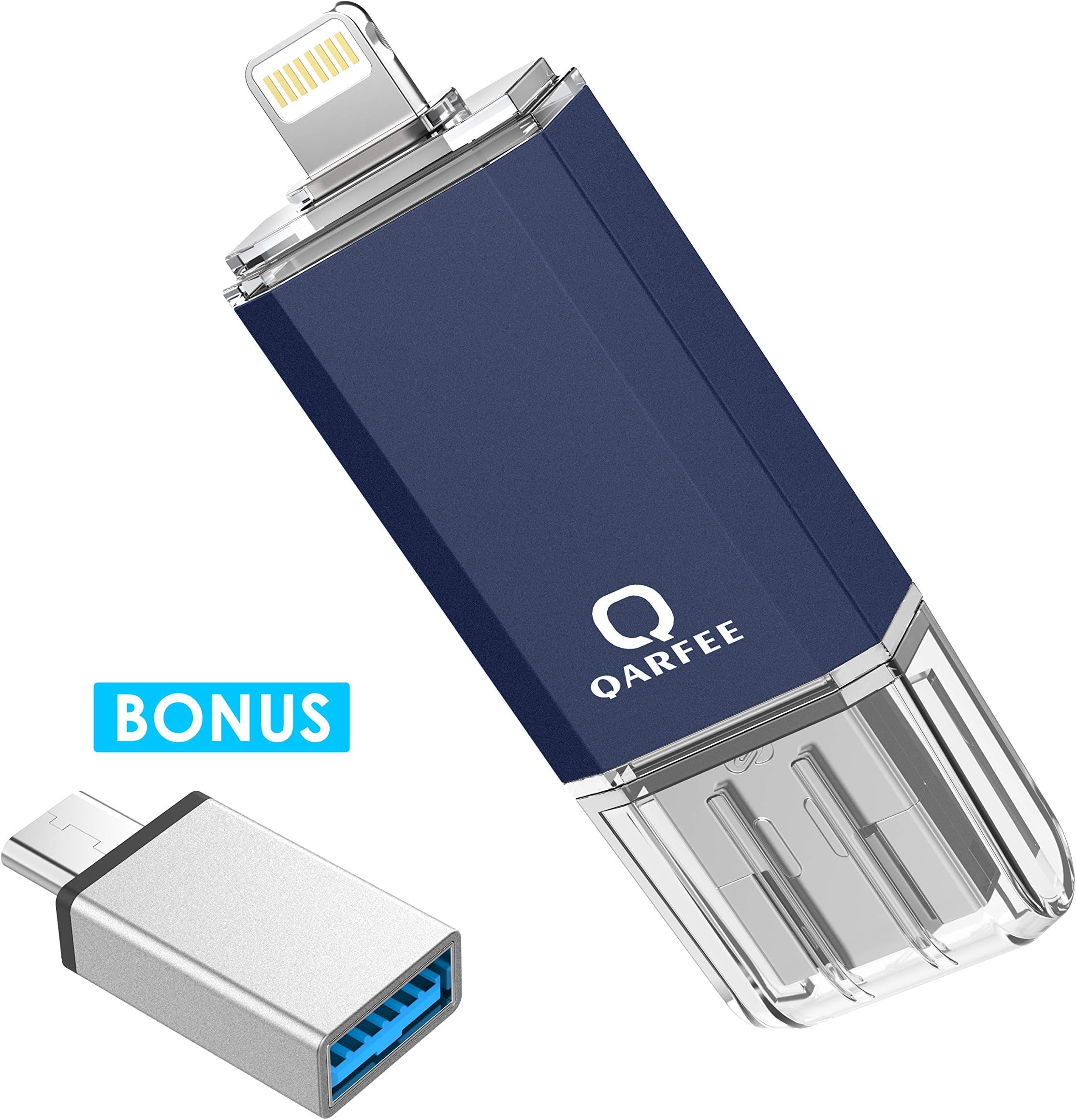 USB Flash Drive Support iPhone, Photo Stick 128GB Memory Stick Flash Drive Photostick Mobile, Thumb Drive USB 3.0 Compatible iPhone/iPad/Android Backup OTG Smart Phone Qarfee Royal Blue