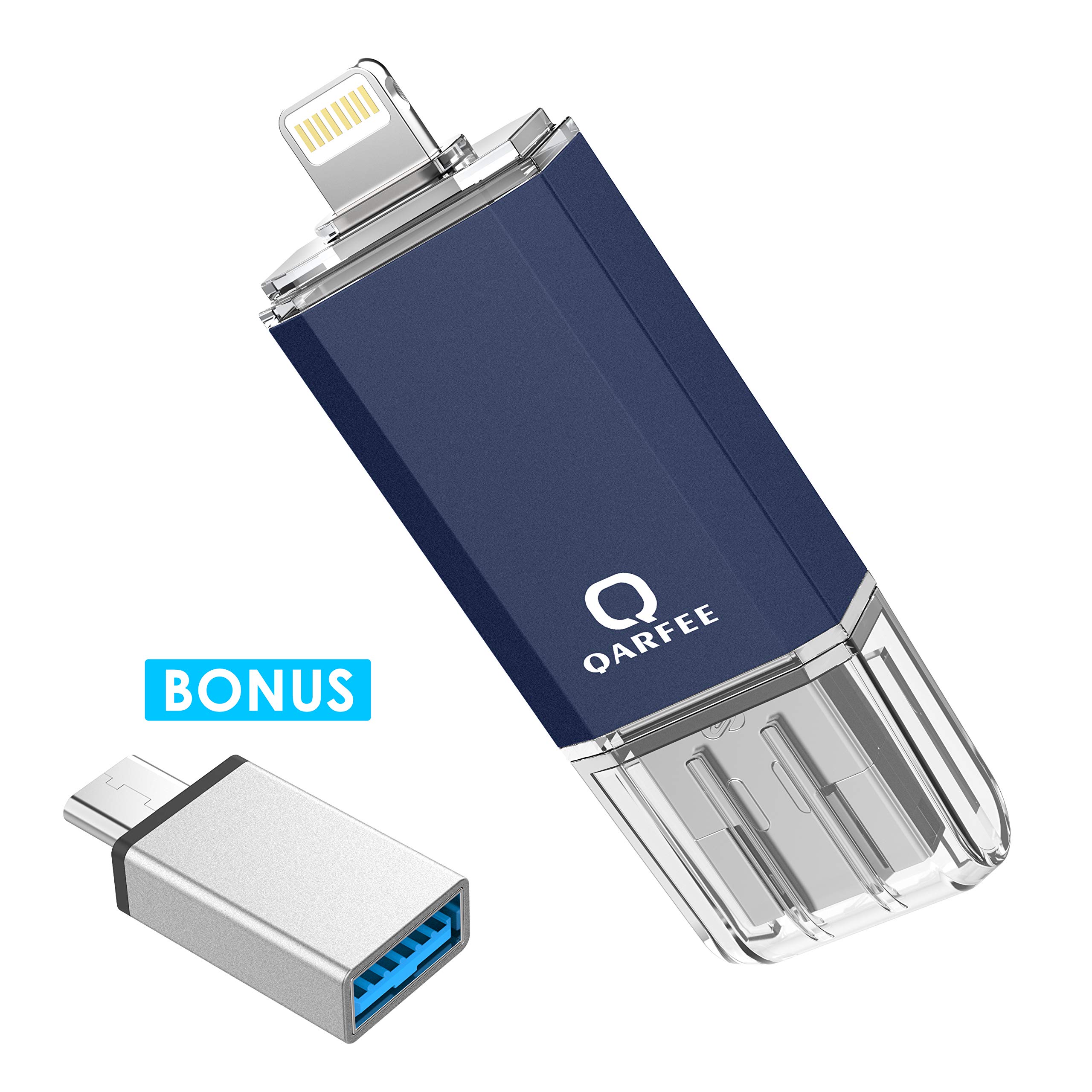 USB Flash Drive Support iPhone, Photo Stick 128GB Memory Stick Flash Drive Photostick Mobile, Thumb Drive USB 3.0 Compatible iPhone/iPad/Android Backup OTG Smart Phone Qarfee Royal Blue