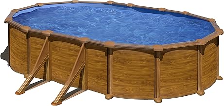 Gre Pool KITPROV618WO Mauritius - Aufstellpool aus Stahl, oval, mit Holzoptik. Abnehmbare Gartenpool. 610 x 375 x 132 cm