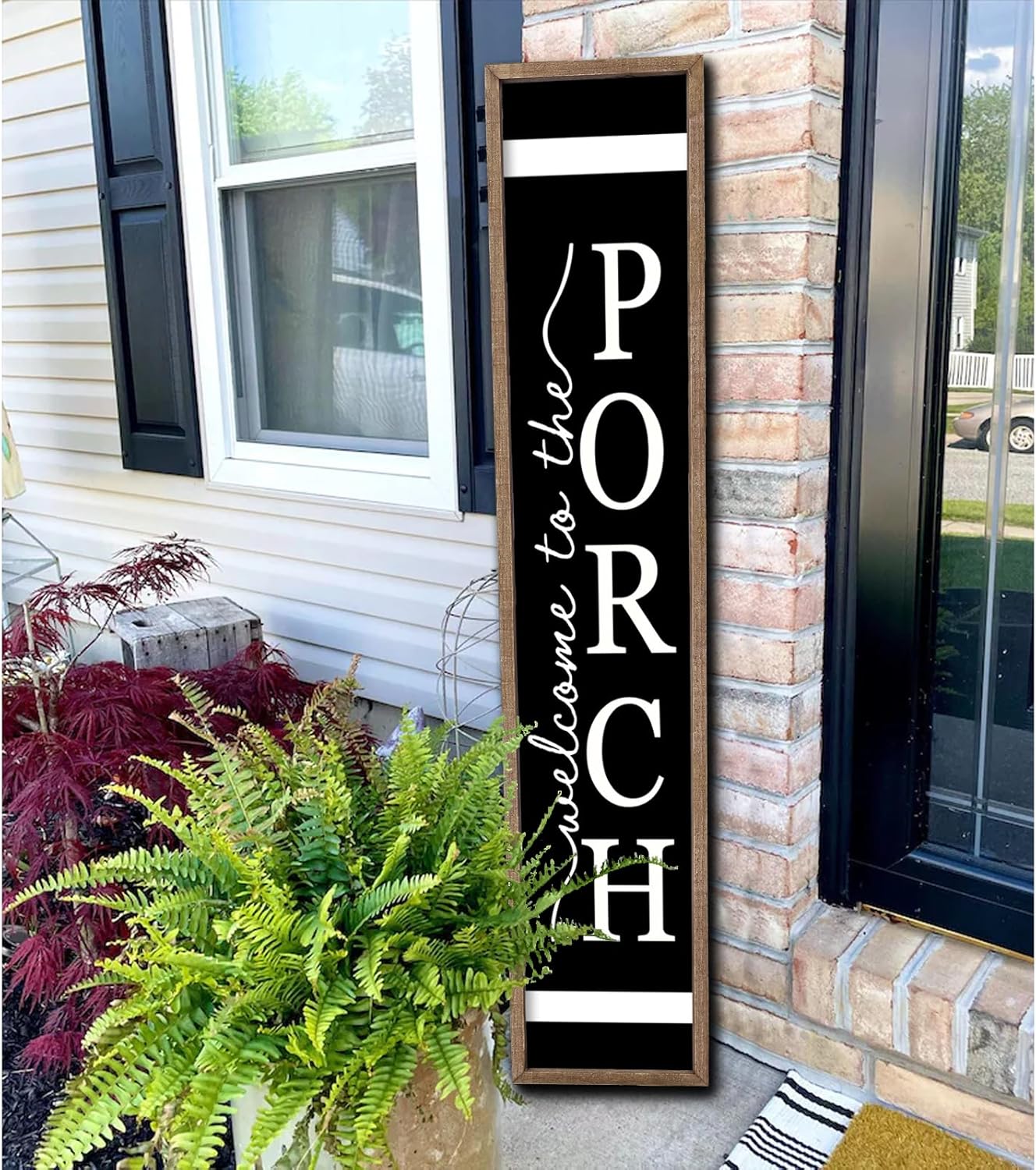 Welcome to the porch, Surfapans Welcome To The Porch Sign For Front Porch Standing 45"X9" Wood Frame Large Rustic Farmhouse Outdoor Tall Board Welcome Sign Modern Home Outside Front Door Vertical Wall Decor (Wood Black)