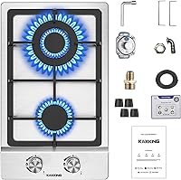 Vista 1 de 12 Inch Gas Cooktop, 2 Burner Gas Stove Top, Drop-in Stainless Steel Dual Fuel (NG/LPG) Convertible, Thermocouple Protection for RV, Apartments &