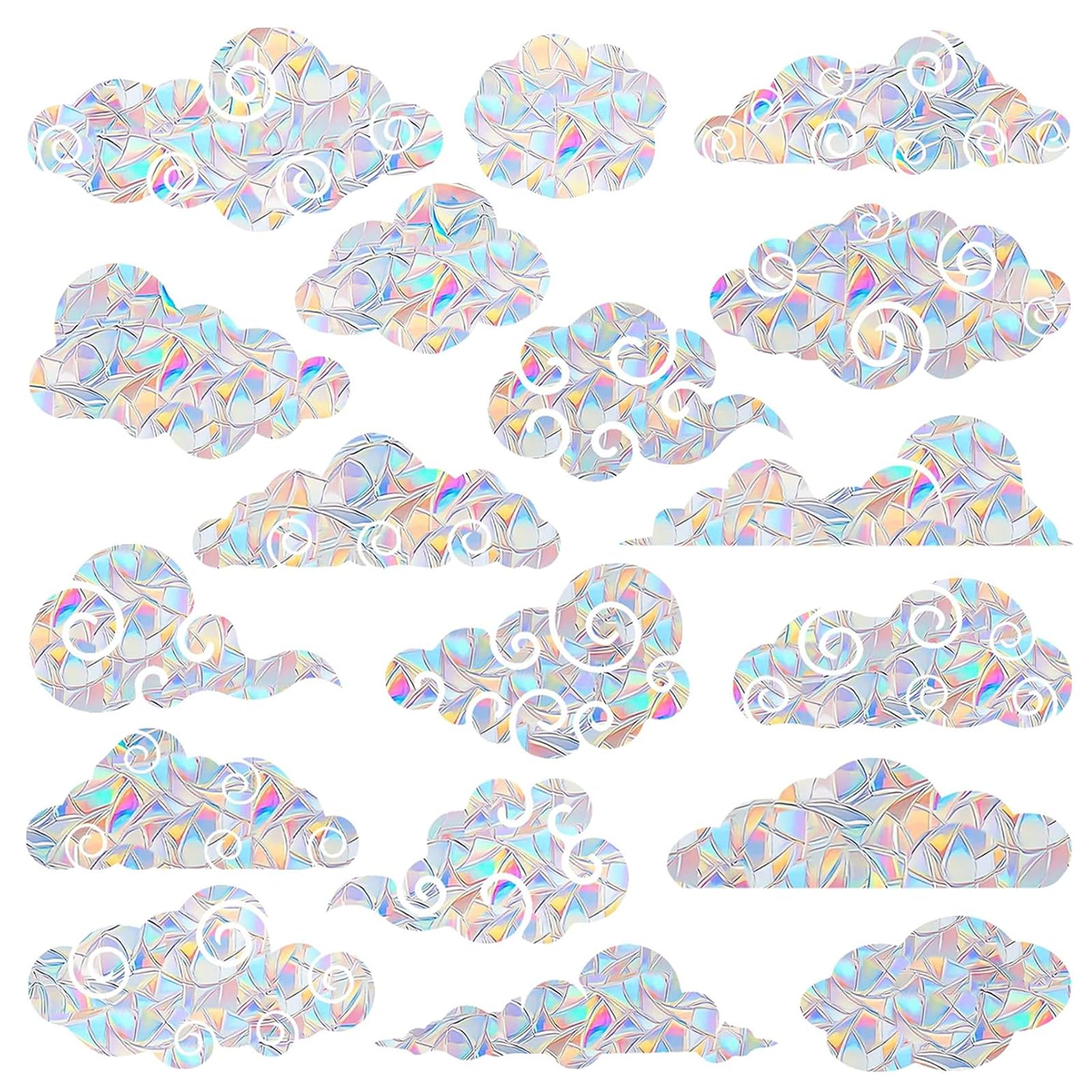 54PCS Cloud Window Clings - Anti-Collision Window Decals to Save Birds from Window Collisions,Non Adhesive Prismatic Vinyl Window Clings