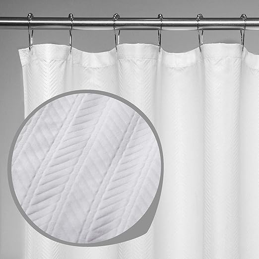 BINO 'Herringbone' Fabric Shower Curtain 70" x 72" White Shower Curtain Fabric
