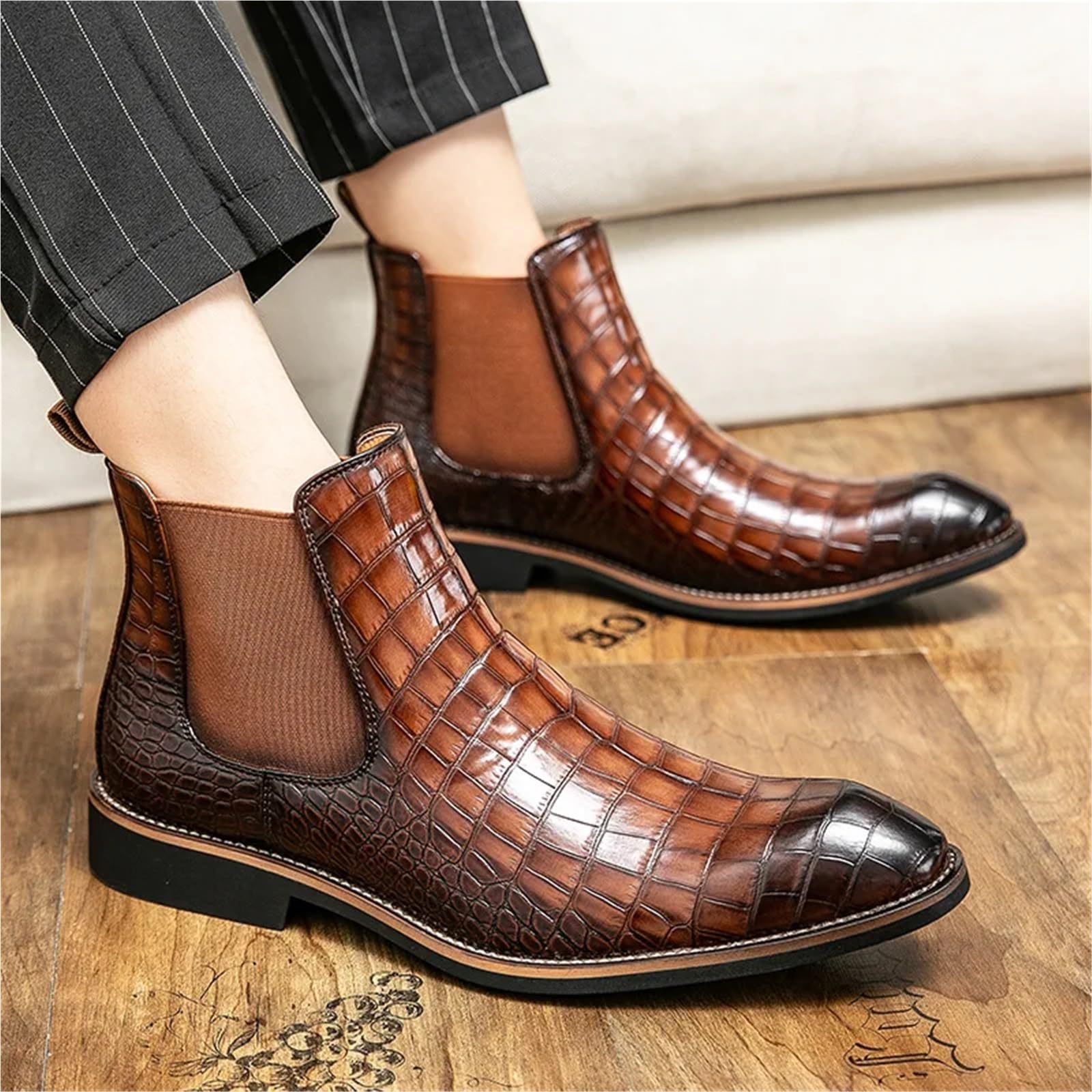 Chelsea Boot Uomo Stivali Chelsea da uomo in pelle, casual, a punta, slip-on, alla caviglia, stile retrò, for feste e matrimoni