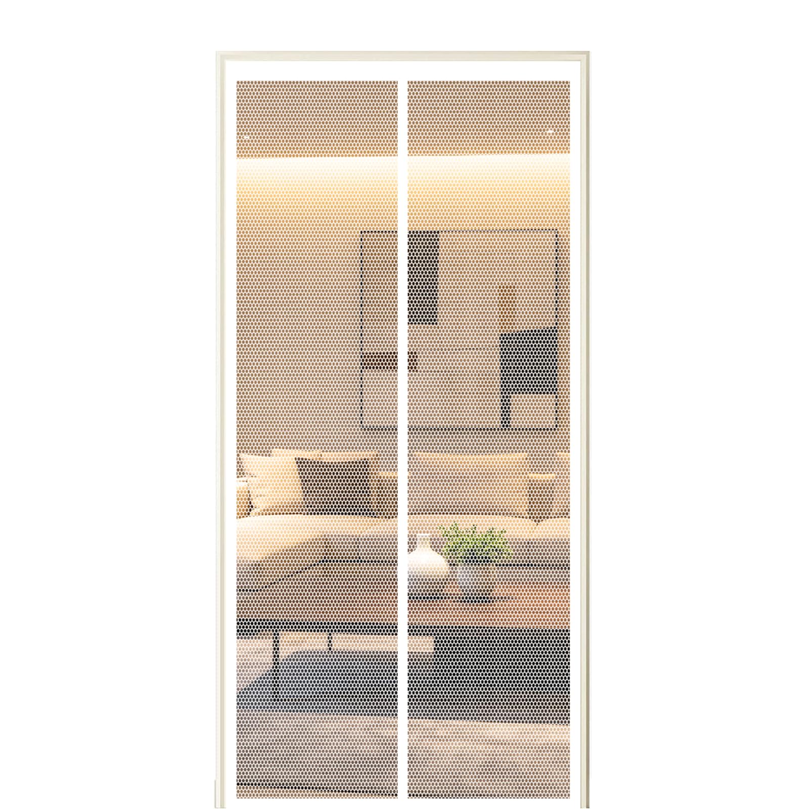 Fly Screen Door 140 x 210 cm Self Sealing Powerful Magnets Auto-Close Insect Curtain with Powerful Magnets & Full Frame Magic Tape Suitable for Patio Doors Balcony Bedroom, White