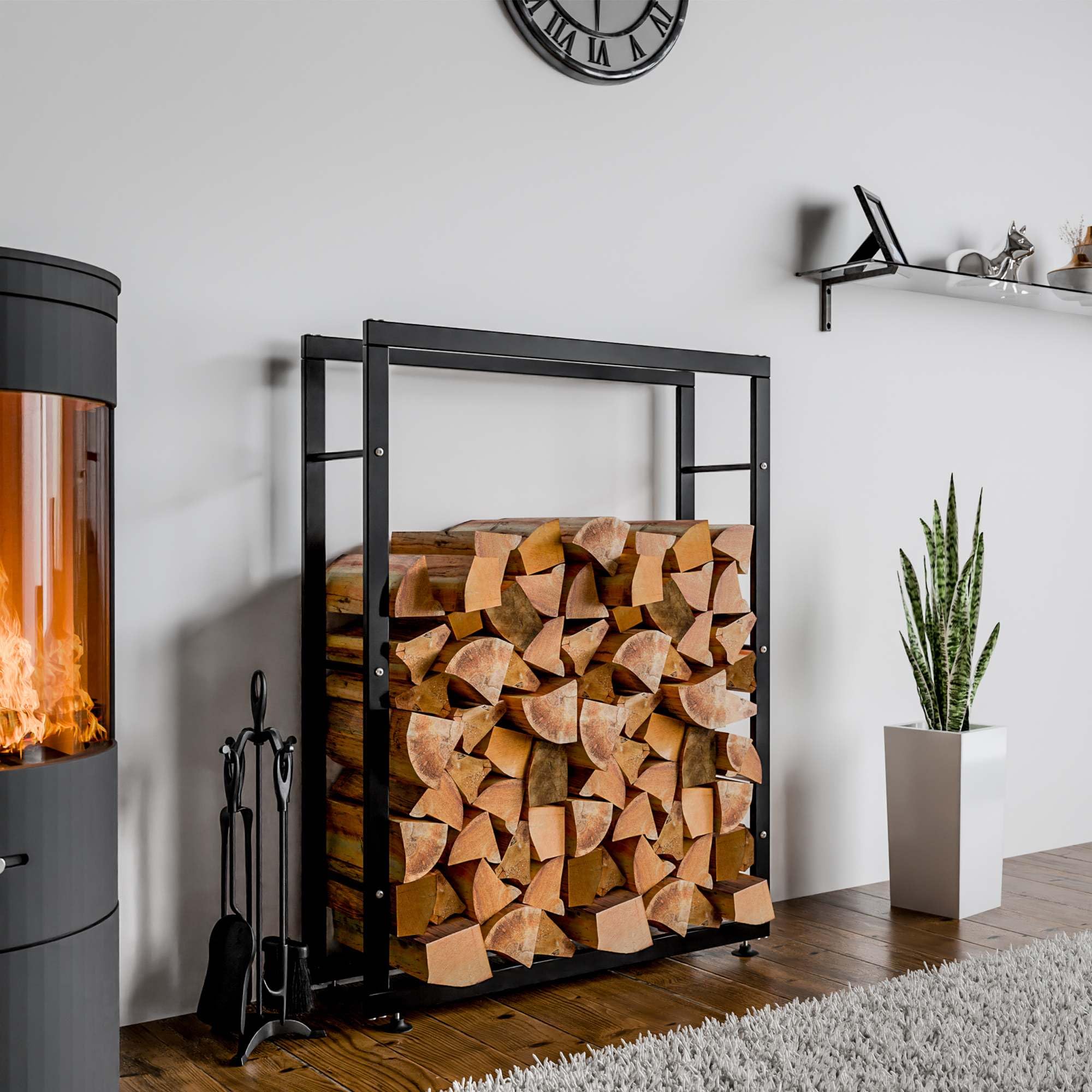 CLP Soporte para Organizar La Leña Keri I Estante Metálico para Almacenar La Madera En Interiores I Leñero Moderno, Color:Negro, Tamaño:25x80x125 cm