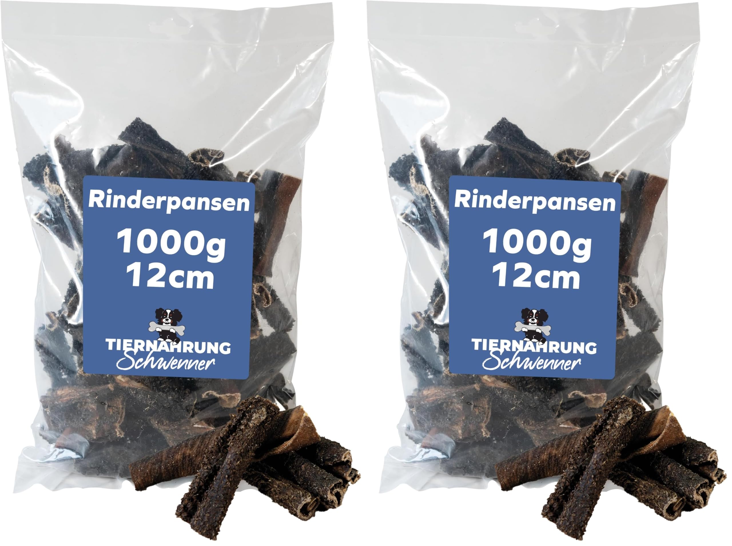 Tiernahrung Schwenner Rinderpansen für Hunde getrocknet – Dog Snacks - gesunde Kaustangen für die Hunde 1000g 12cm (Packung mit 2)
