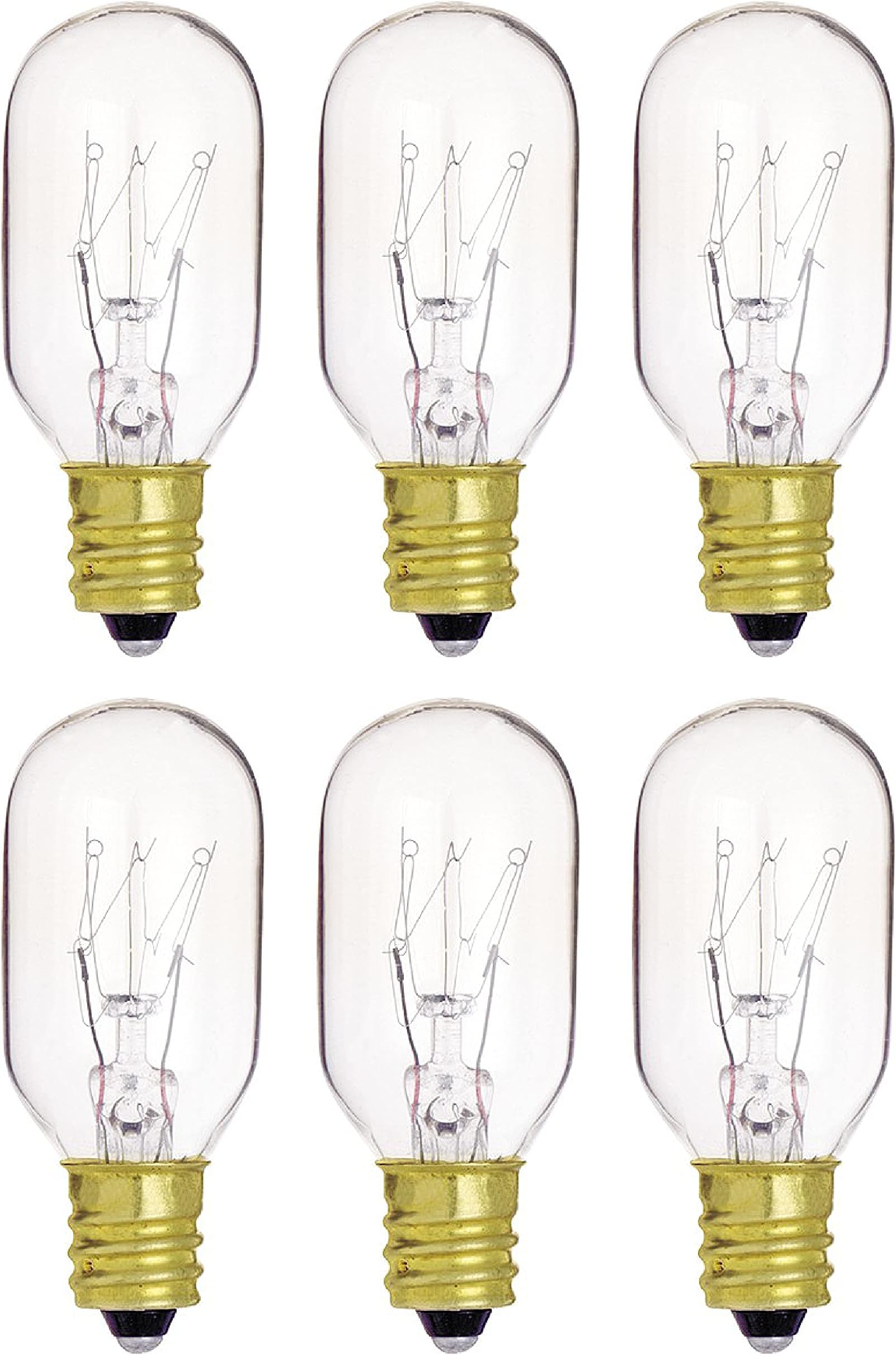KOR (Pack of 6) 15T7/C - 15W Clear Incandescent Salt Lamp & Appliance Bulb - T7 Light Bulb - with Candelabra E12 Base - 15T7
