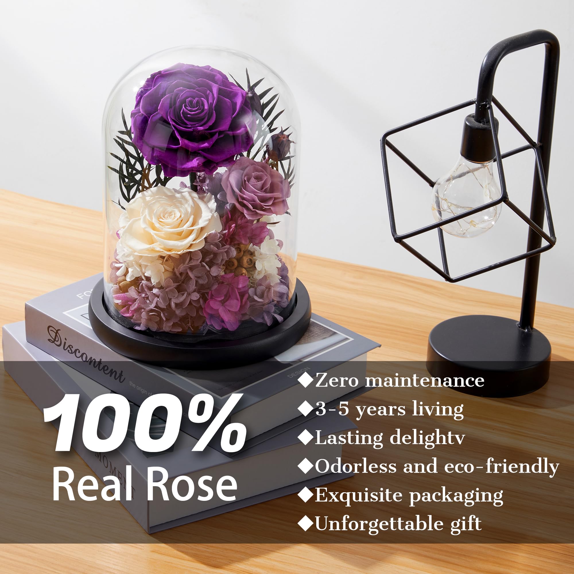 Regalo di San Valentino Per Mamma Nonna, Fiore Rosa Regalo per Lei - 1 Rosa di Seta Blu con Luce a LED in una Cupola di Vetro per la Festa Della Mamma