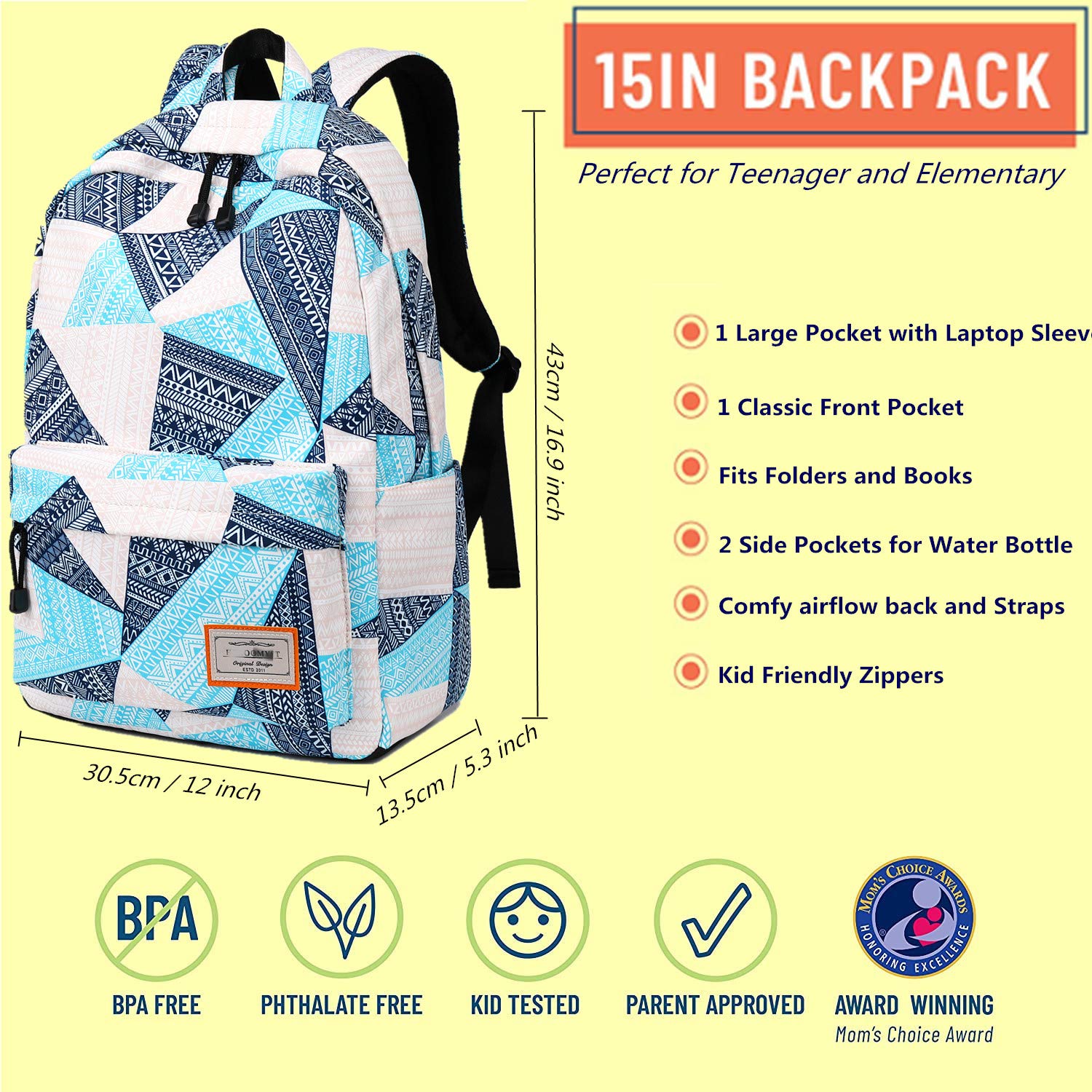 BLOOMSTAR Teens Laptop Backpack School Bookbag for Boys Girls Kids Casual Daypack Blue