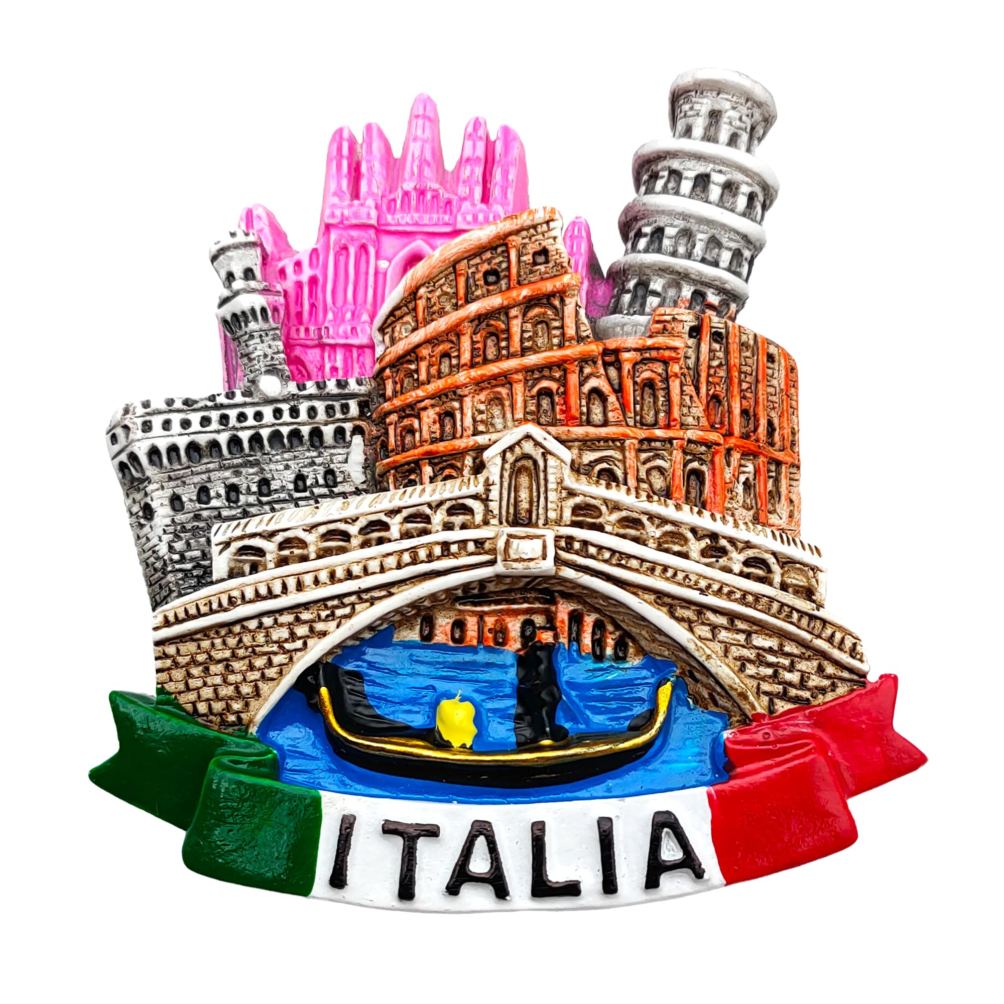 Leddy Living Green Italian Vintage Style Decorative Magnet, 1X Italy Monuments Magnet, / White / Red, Small, 50.0 Grams, From Italy