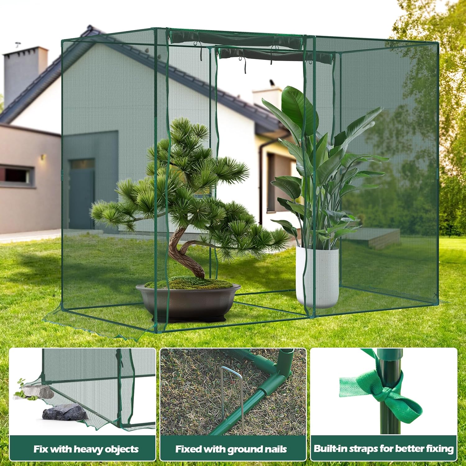 6.5 x 10 x 6 Ft Crop Cage for Garden Plants – Plant Protection Tent with Zippered Door, Raised Bed Cover & Sturdy Frame – Wind-Resistant Garden Bed Cover for Outdoor Vegetables & Flowers