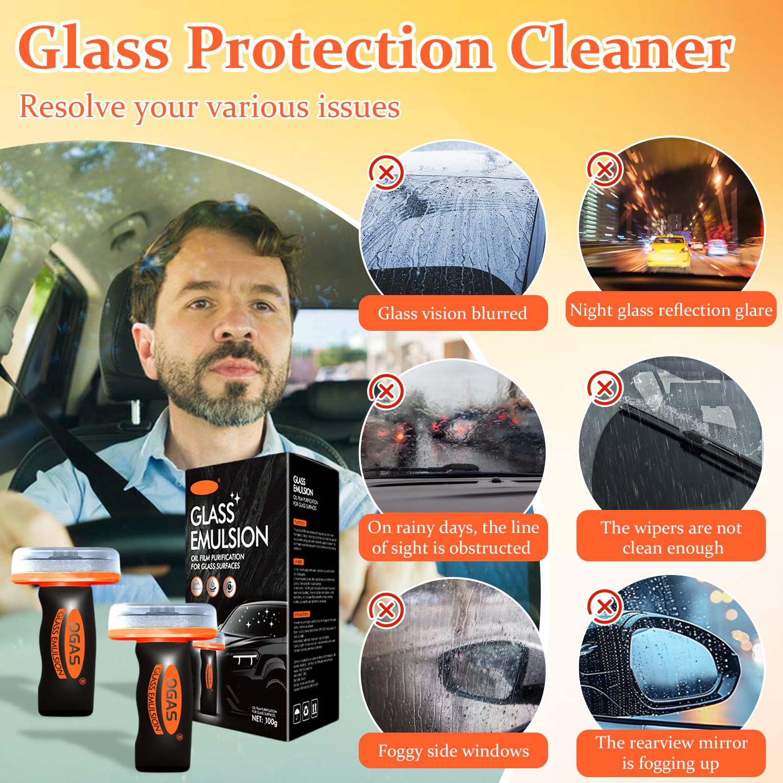2 PCS Limpiador de Emulsión de Cristal Portátil,Removedor de Filme de Aceite para Ventanas de Coche,Oil Film Remover for Car,Parabrisas Limpio y Mejor Visibilidad,Coche,Ventanas,Espejos,200g