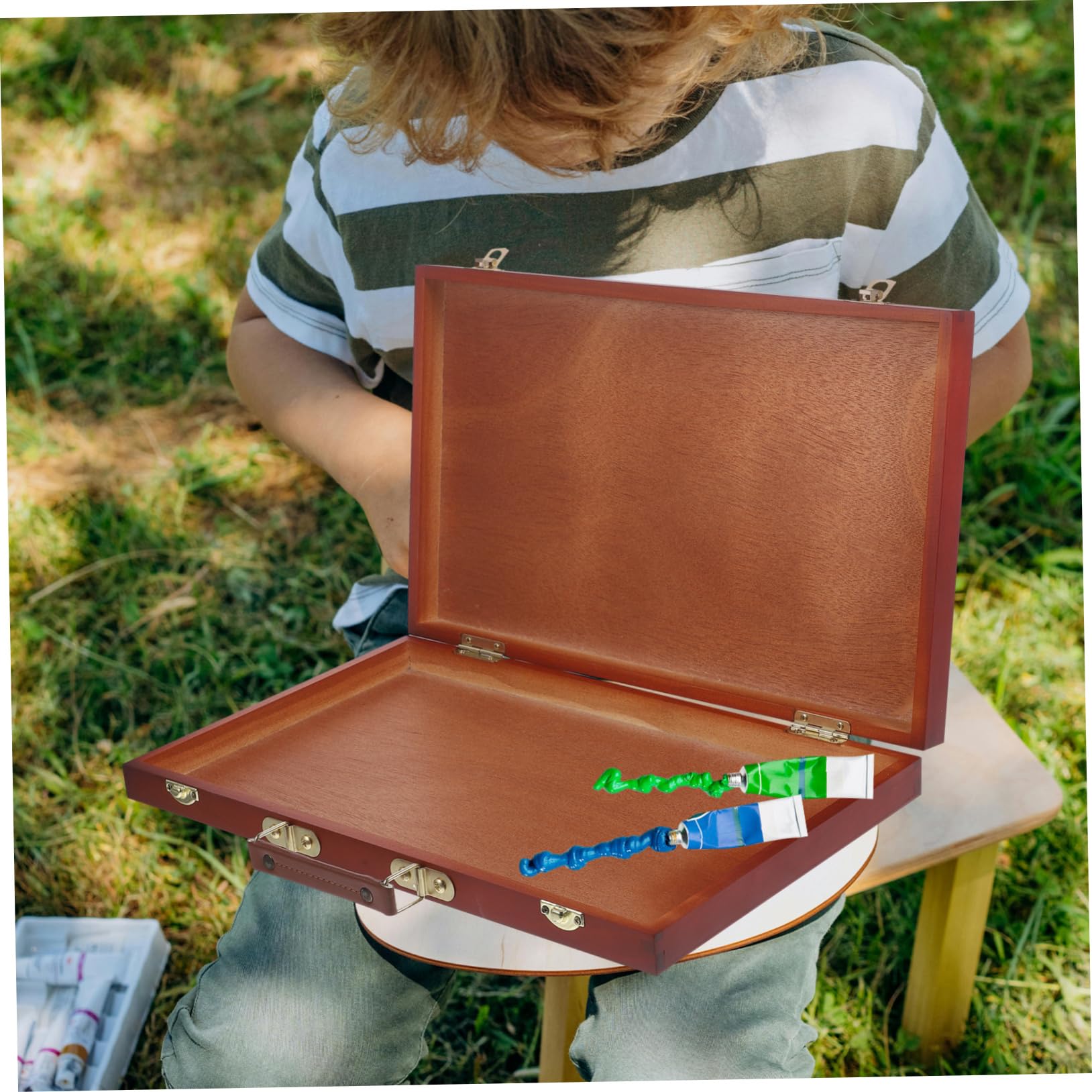 Caja de Madera para Pinturas y Herramientas de Arte Portátil, Resistente y Ligera, Estilo Europeo, Adecuado para Artistas y Estudiantes en Almacenamiento de Escritorio Aire Libre