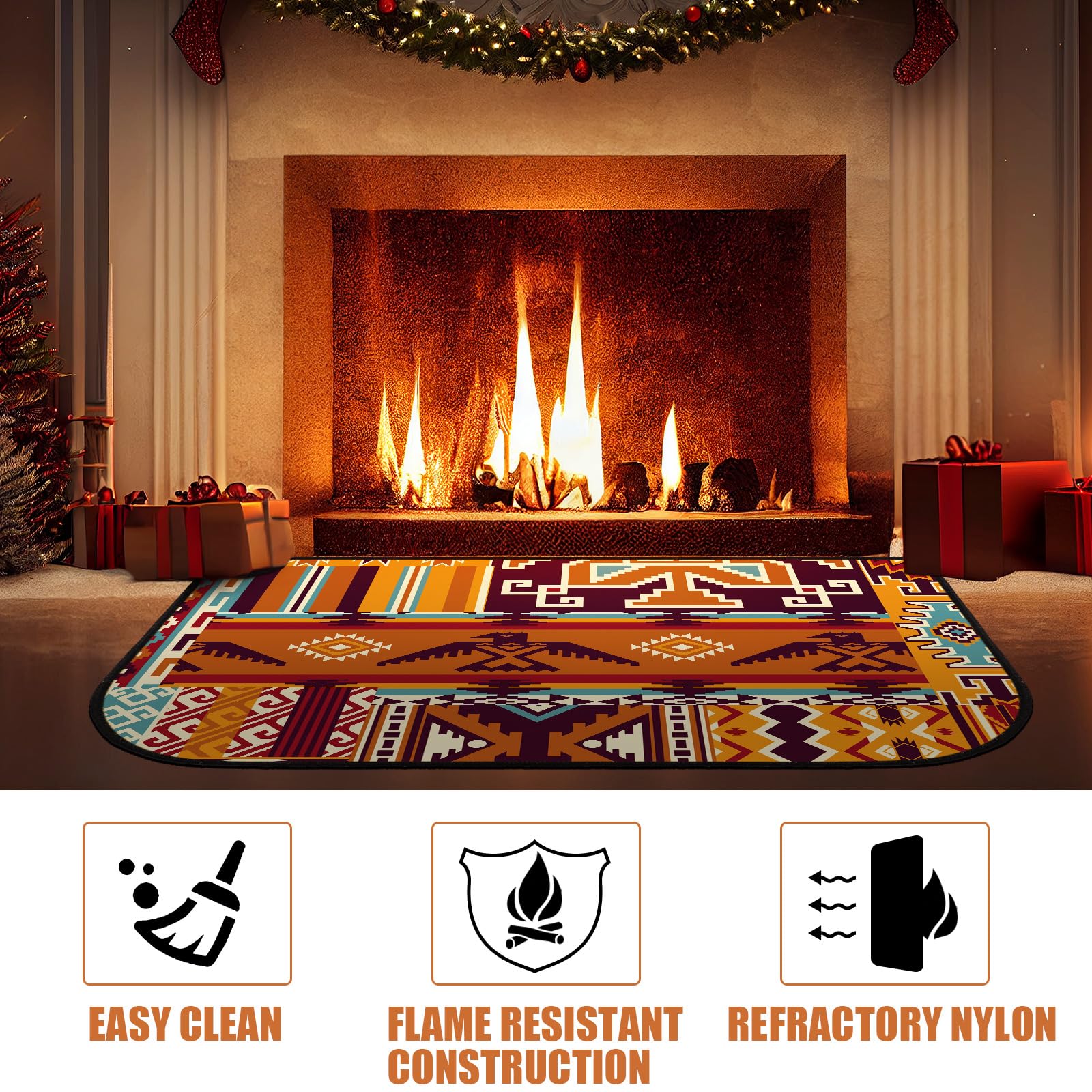 Demissle Fireplace Hearth Rug Fireplace Mats Cabin Southwestern Fireproof Fireplace Rug Fire