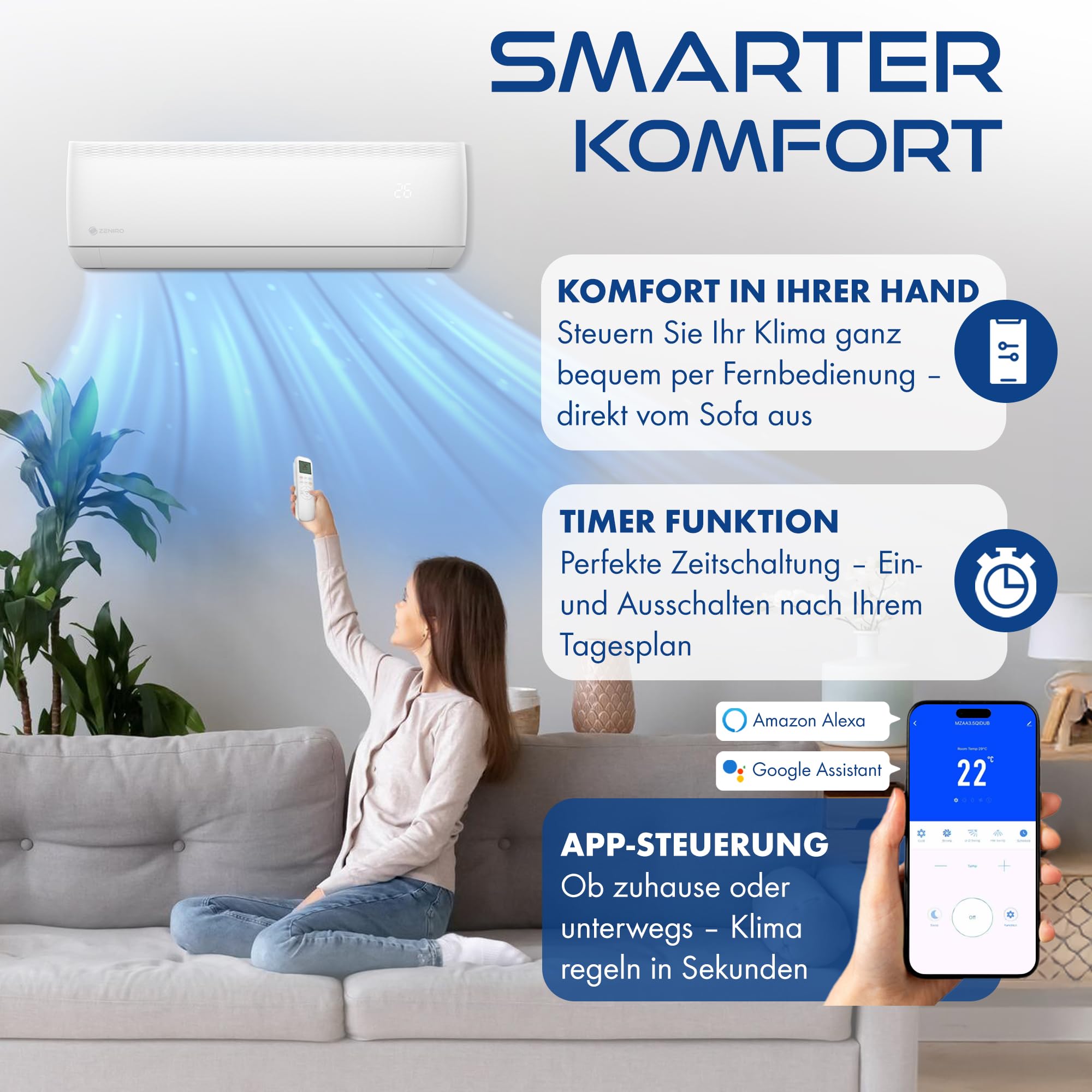 Multisplit Klimaanlage 3 Innengeräte Set 6,2kW 21000 BTU A++ WiFi 4D AirFlow Heizen bis -20°C R32