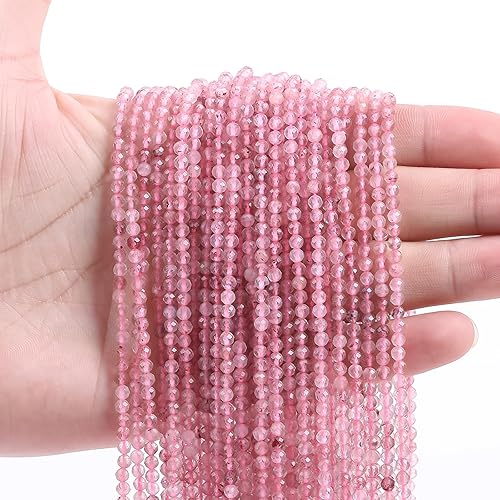 FONNEY Cuentas de piedra natural facetadas de 0.118 pulgadas para hacer joyas de calidad AAA, mezcla de cuentas de cuarzo y fresa, 120 cuentas