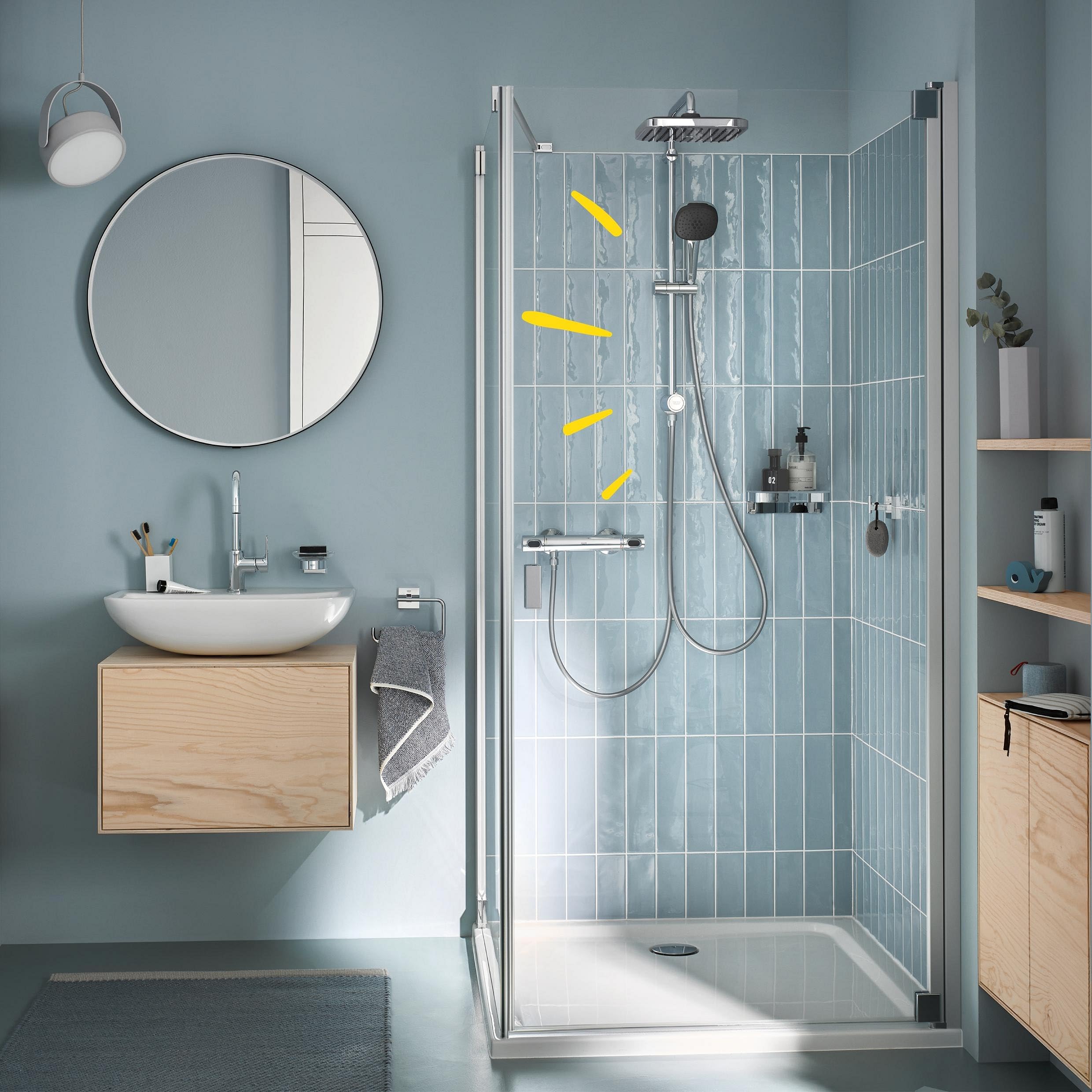 Grohe - Vitalio Comfort 250, Colonne de Douche avec Inverseur Manuel, Douche de Tête 2 jets, Douchette Vitalio Comfort 110 2 jets, Chromé, 26698001