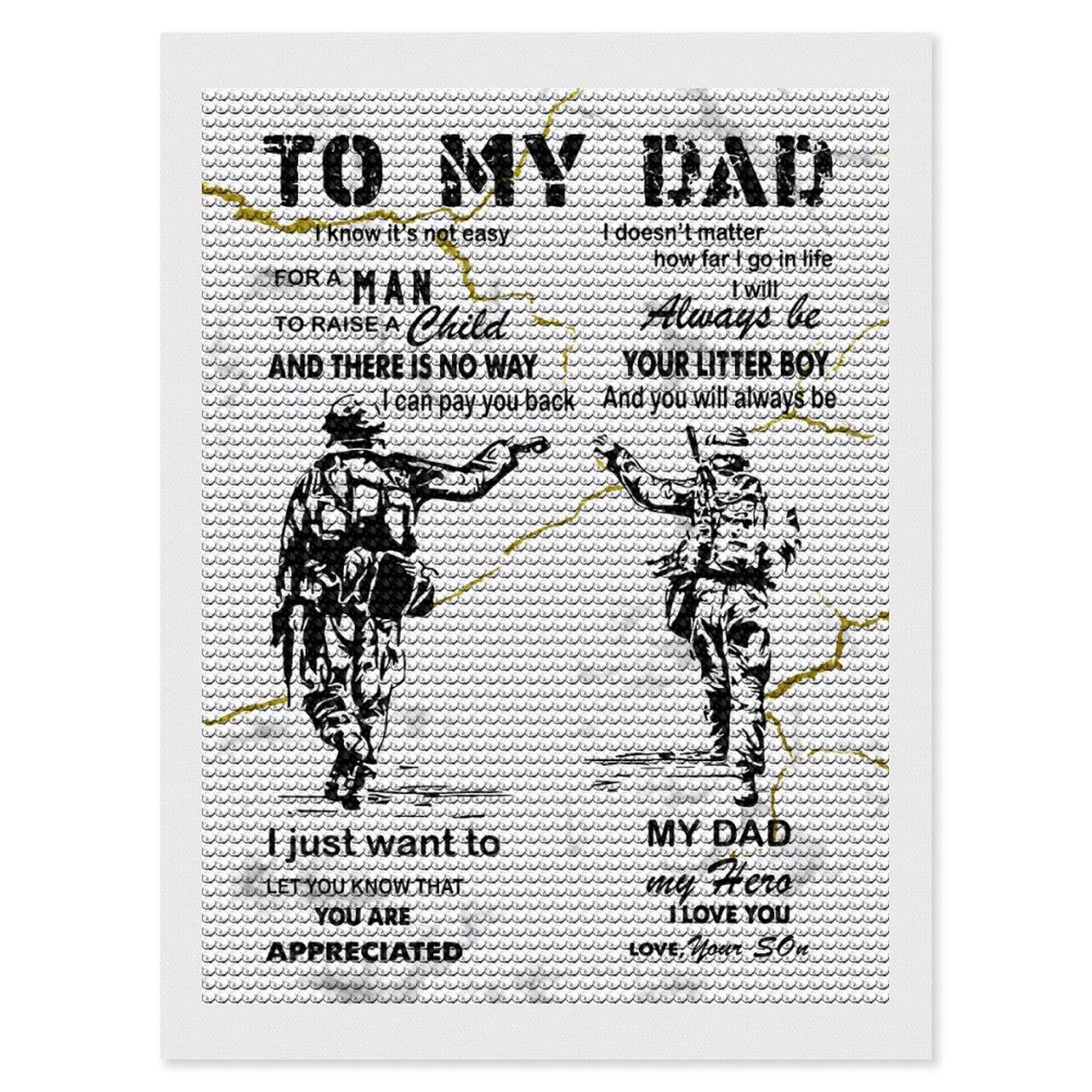 Junmoney to My Dad Army Crystal Diamond Art Kit 12"x16", Round Gems, Detailed Printed Canvas, Creative Gift Idea, Vintage Style Decor