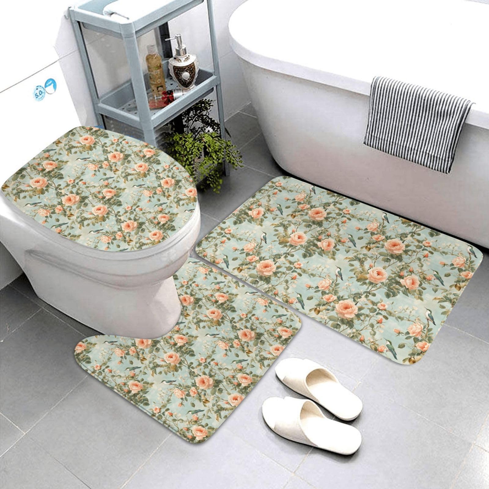Tapis de bain antidérapant et absorbant lavable motif colibri