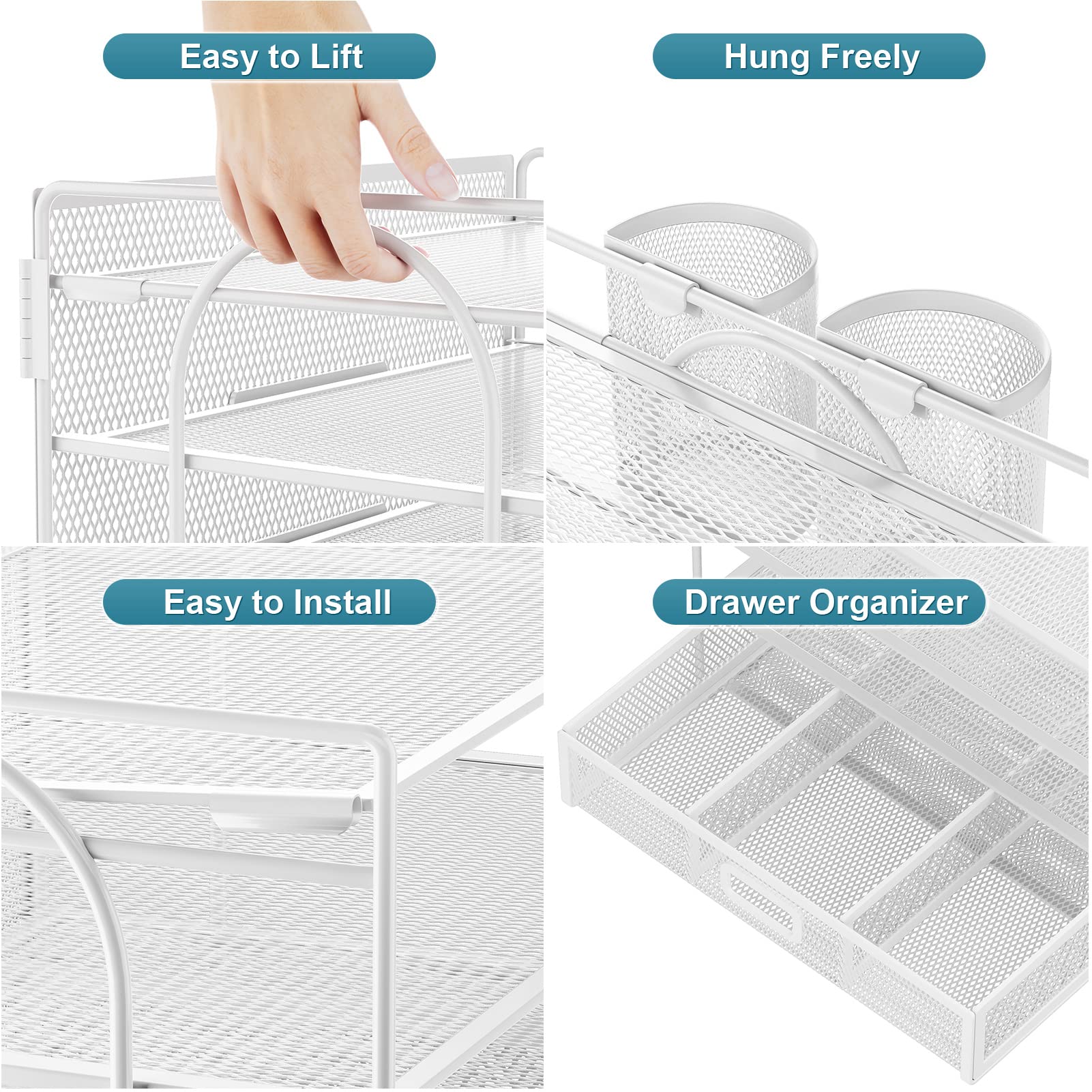 Marbrasse Organizer da scrivania a 4 vassoi con 2 portapenne, porta documenti da appendere da scrivania con cassetto, organizer per lettere di carta, forniture per ufficio in rete, organizer per carta