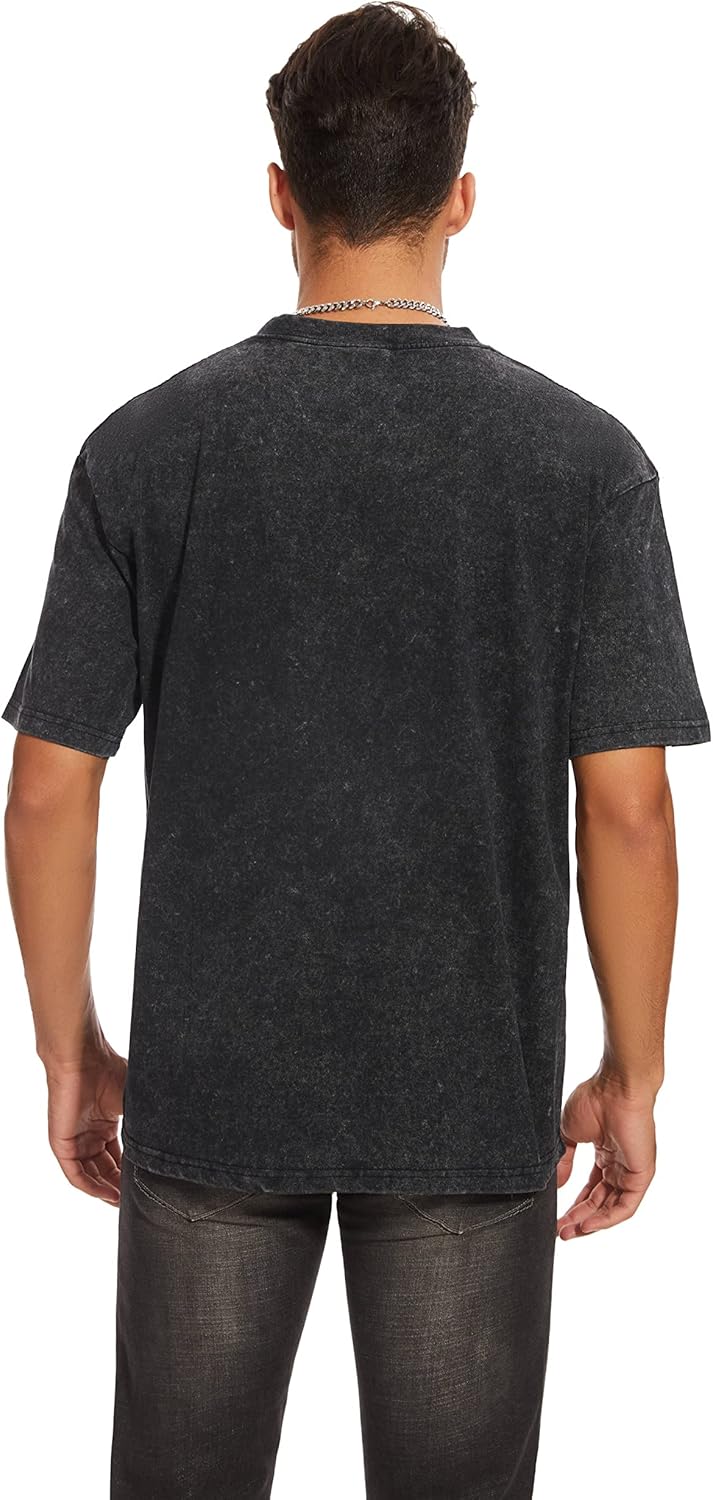 Men's Oversized Tshirts - Vintage Blotchy Faded Effect Cotton Tee Loose Fit Casual Gym Workout Shirts for Men - Image 6