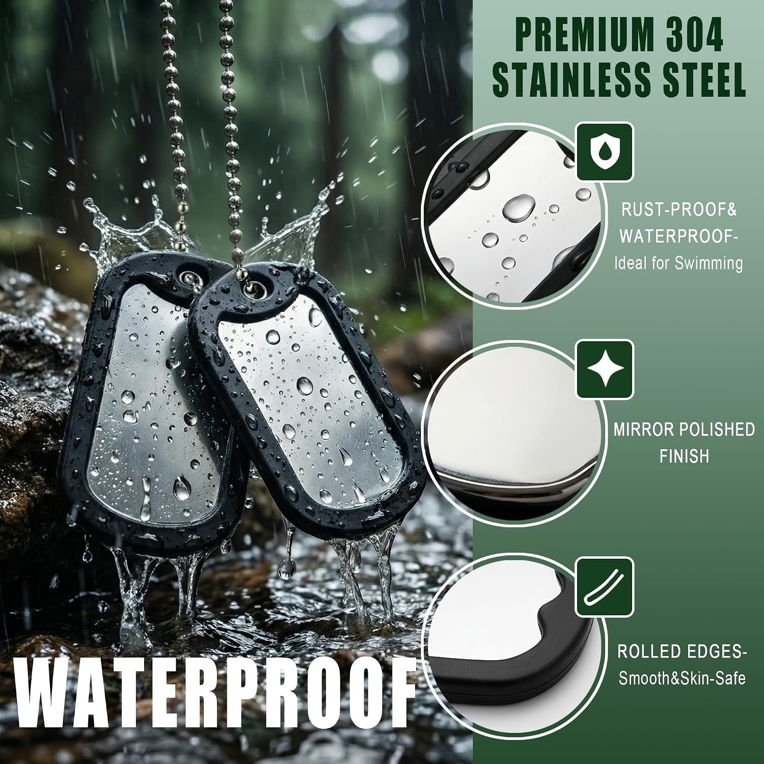 Blank Stainless Steel Dog Tag Set with Chains and Silencers image 3