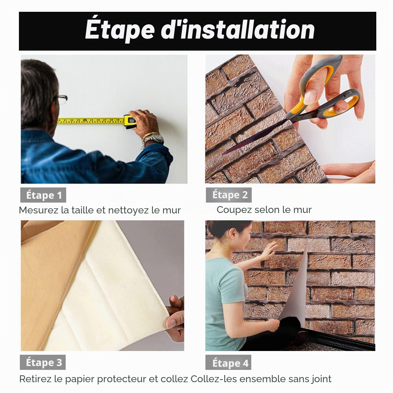 40 pièce Papier Peint 3D Brique Pierre Adhesif Mural Autocollant, Stickers Panneaux Muraux 3D Mural, Dalle Plaque PVC Adhesive Murale, Décorations Murales, Papier Peint Autocollants Décoratifs pour un
