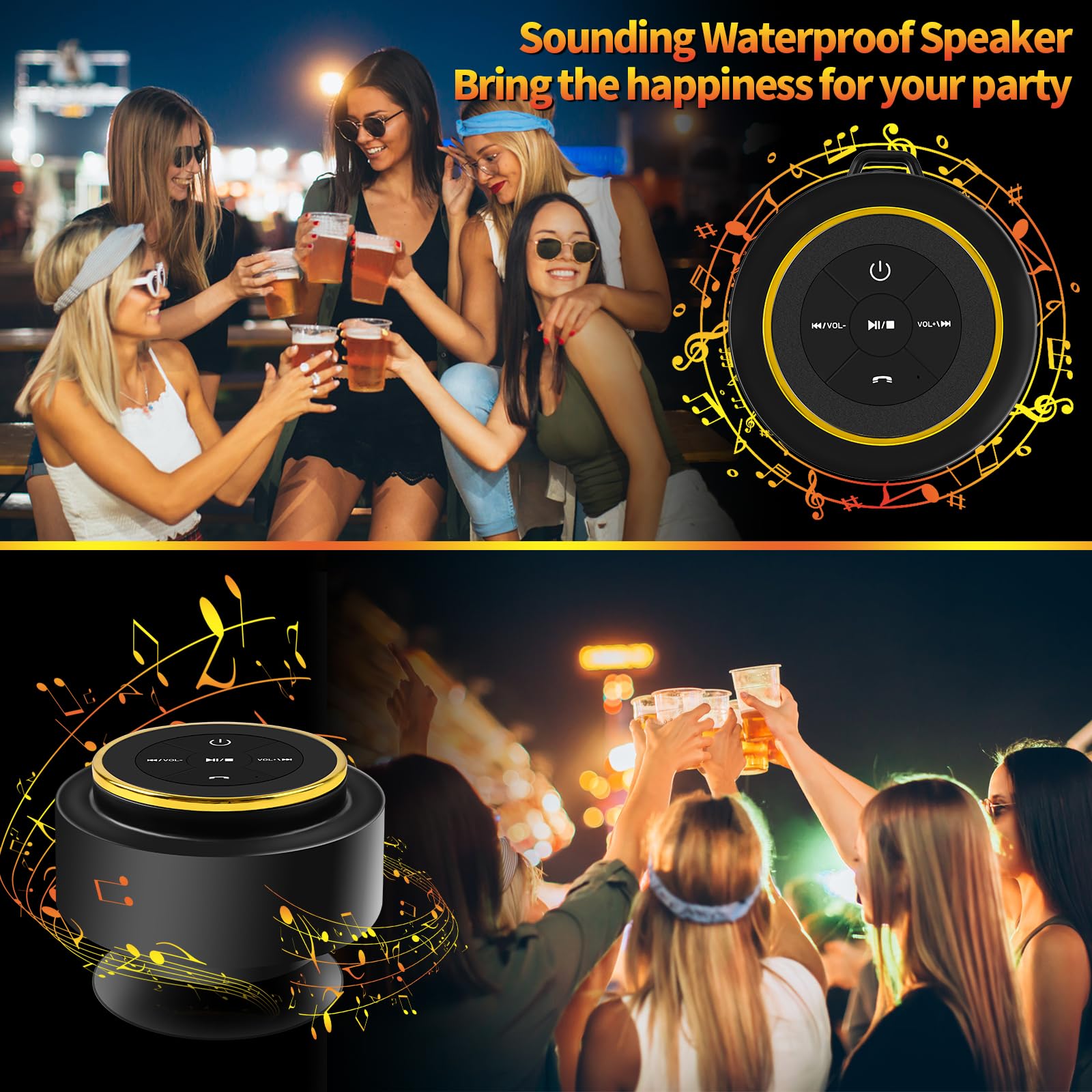 Altoparlante da doccia Bluetooth con moschettone, altoparlanti Bluetooth portatili con ventosa, impermeabile IP67, altoparlante wireless con luce LED, galleggiante, per campeggio, spiaggia,