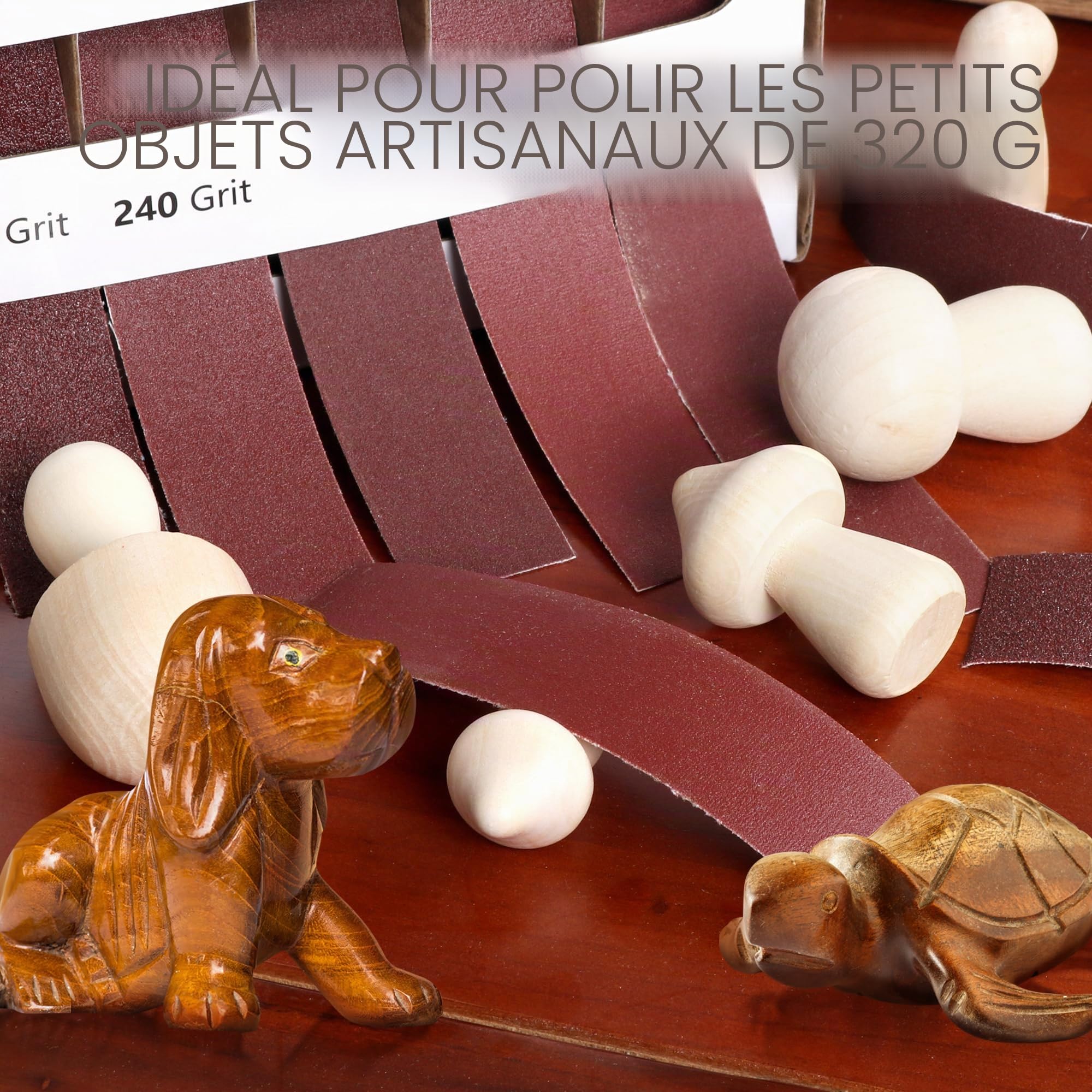 Rouleau de papier abrasif - 6 m x 25 mm - 5 grains 150, 240, 320, 400 et 600 - Avec boîte distributrice - Lot de papier abrasif pour ponceuse manuelle pour bois, métal