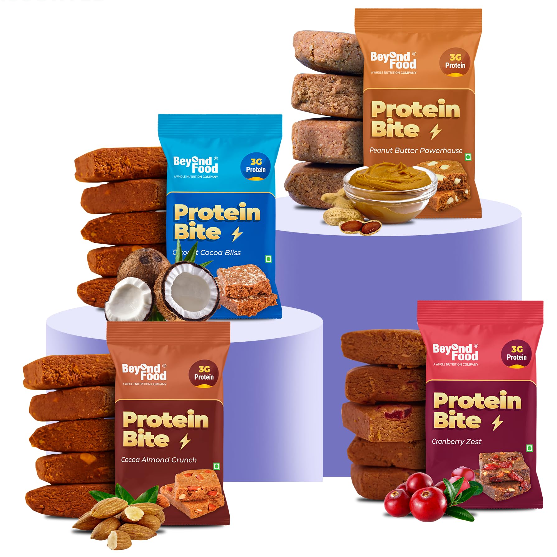 Beyond Food Protein Bites (Pack of 20) | 100% Whey Protein | Blended with Jowar, Bajra, Almonds & Peanuts | 3g Protein Per Bite | Dry Fruit Mix | Date Bites | Assorted Box