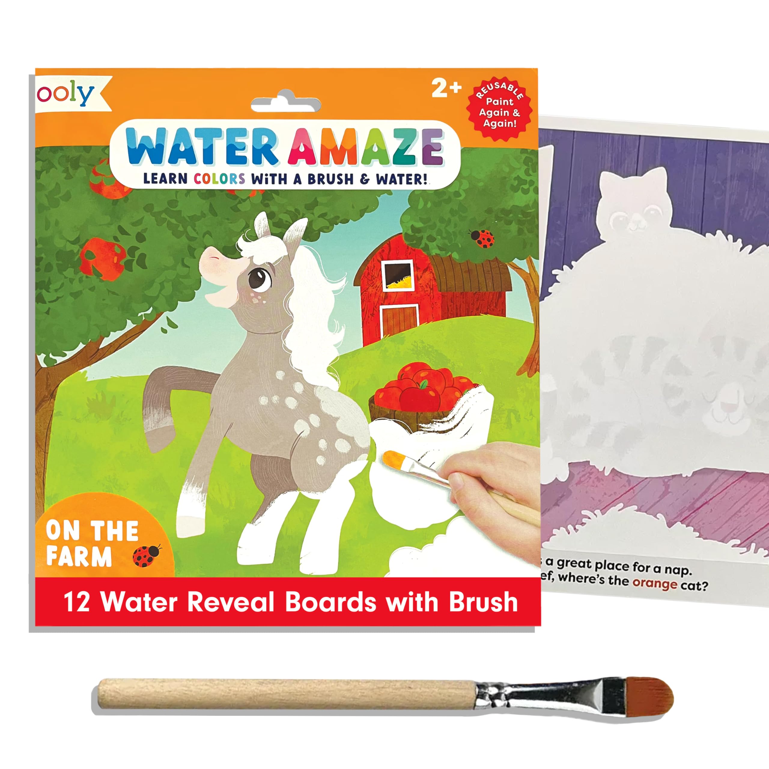 Ooly Water Amaze - Includes 12 Reveal Boards & Brush, Reusable Reveal Pads for Kids, Coloring Books for Toddlers, Paint with Water Books, Gifts for