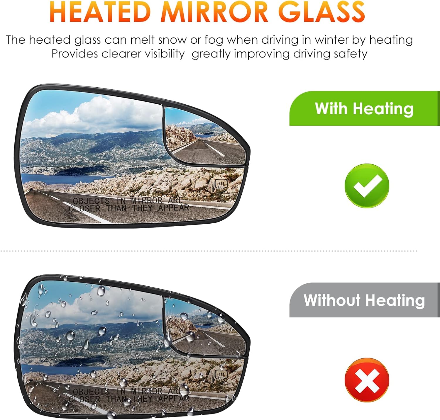 Left+Right Side Mirror Glass Replacement for 2013 2014 2015 2016 2017 2018 2019 2020 Ford Fusion Heated Mirror Glasses DS7Z17K707F DS7Z17K707B for Driver Side and Passenger Side