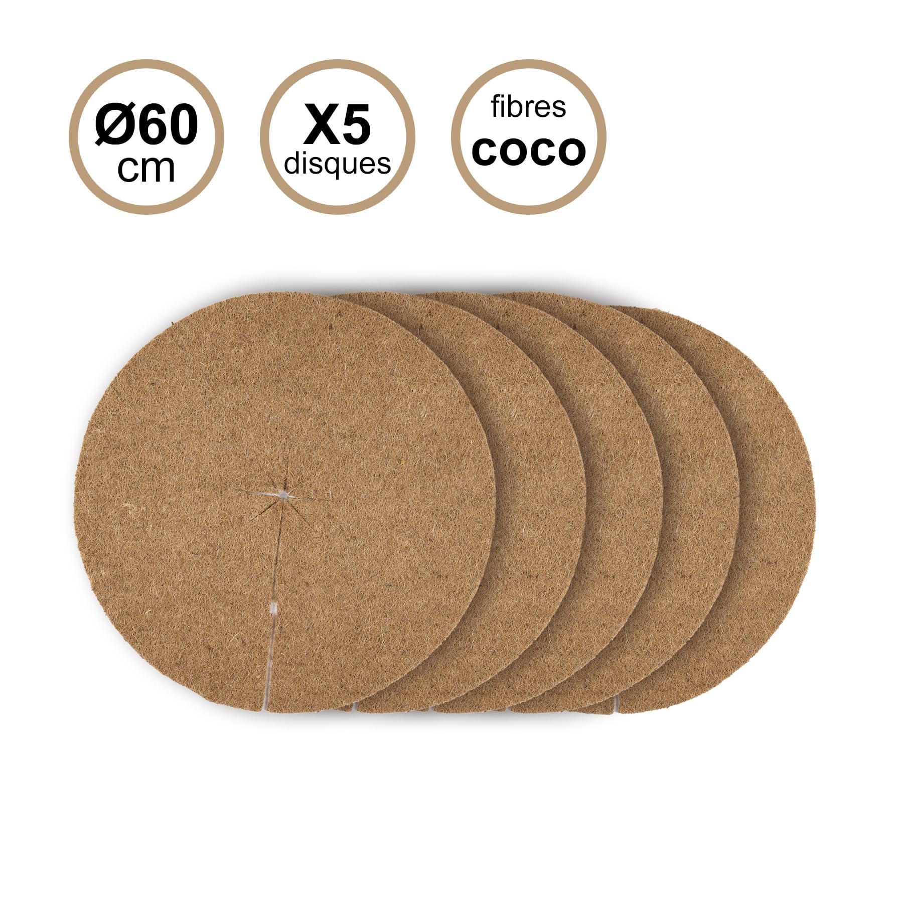 La Cordeline Zestaw 5 tarcz do mulczowania Ø 60 cm Coco Natural 900g/m² - mata ochronna, chwasty, ochrona roślin
