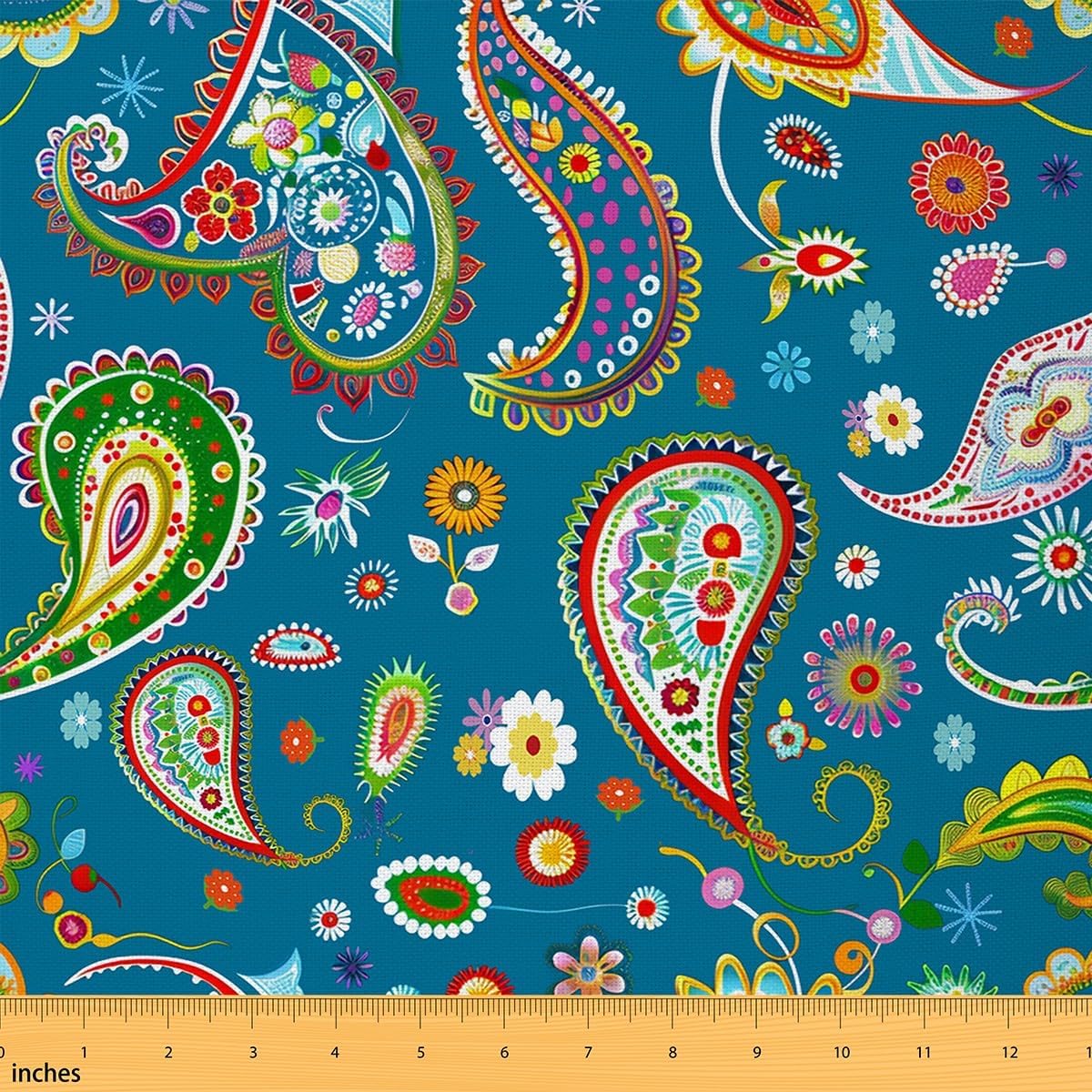 Feelyou Floral Upholstery Fabric by The Yard,Paisley Reupholstery Fabric for Chairs,Boho Paisley Print Bohemian Exotic Style Blue Green Beige Decorative Waterproof Outdoor Fabric, 10 Yards