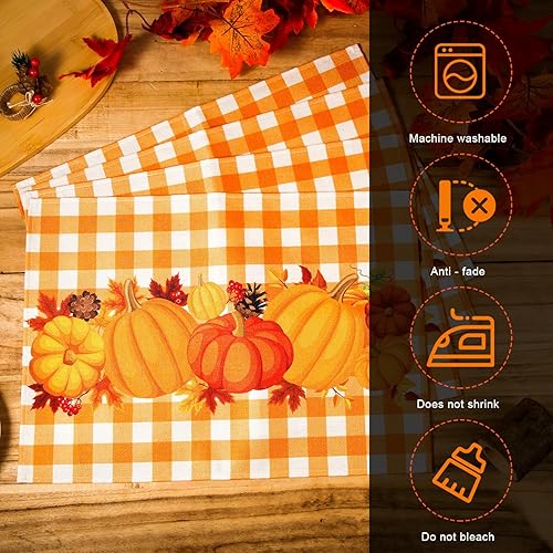 Miniatura 3 de 4 manteles individuales de otoño, 18.5 x 13 pulgadas, manteles individuales de lino naranja de Acción de Gracias, manteles individuales cálidos y